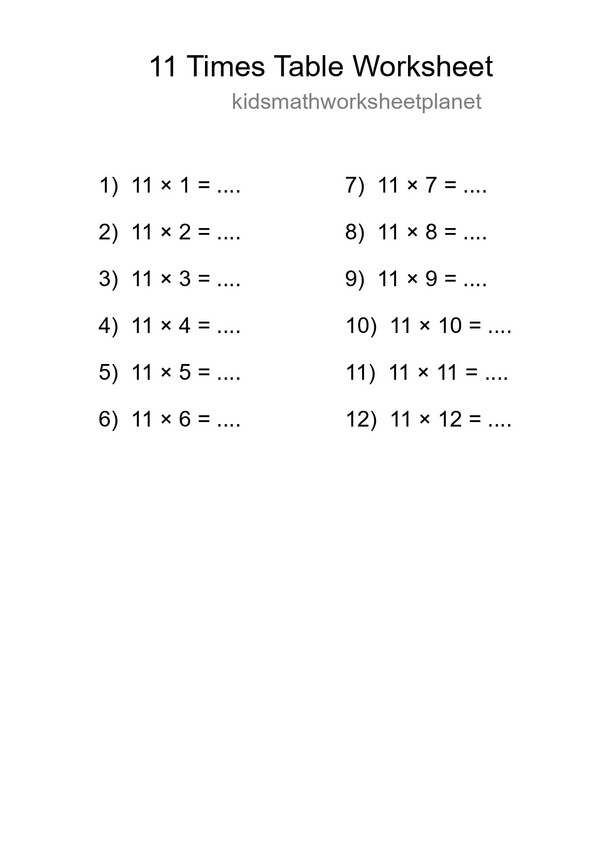 11 Times Table Worksheet For Grade 4 With Answers - Part 284