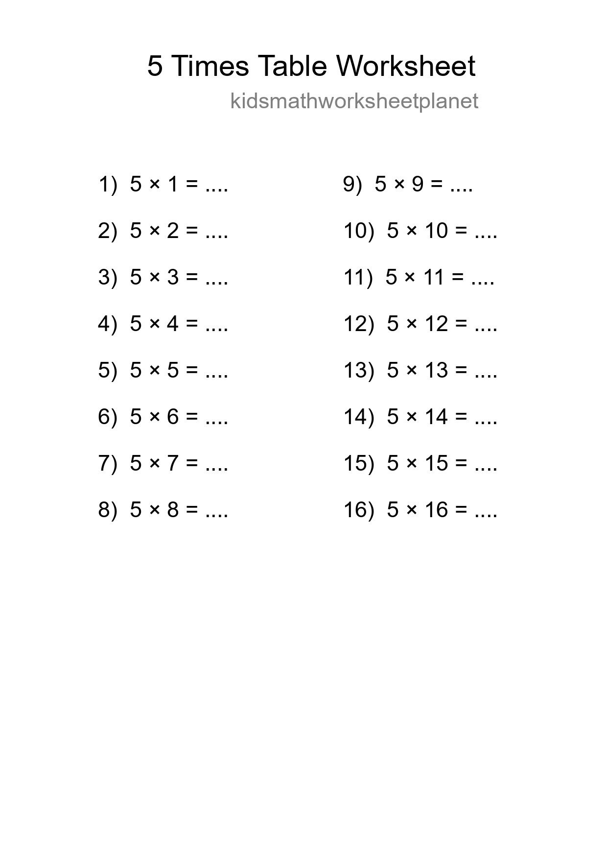 5 Times Table Worksheet For Grade 2 - Part 97