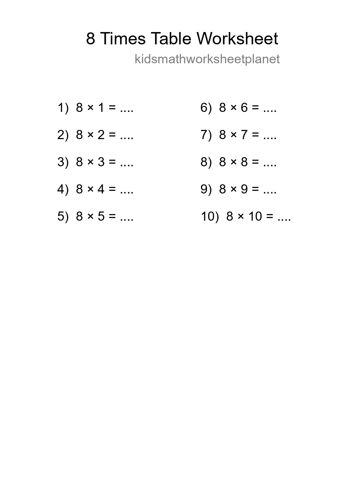 8 Times Table Worksheet For Grade 3 With Answers - Part 75