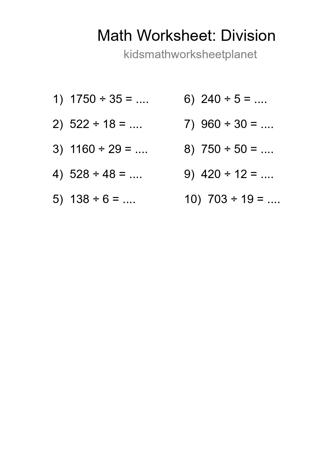 Free 10 Division Math Worksheet For Grade 2 - Part 202