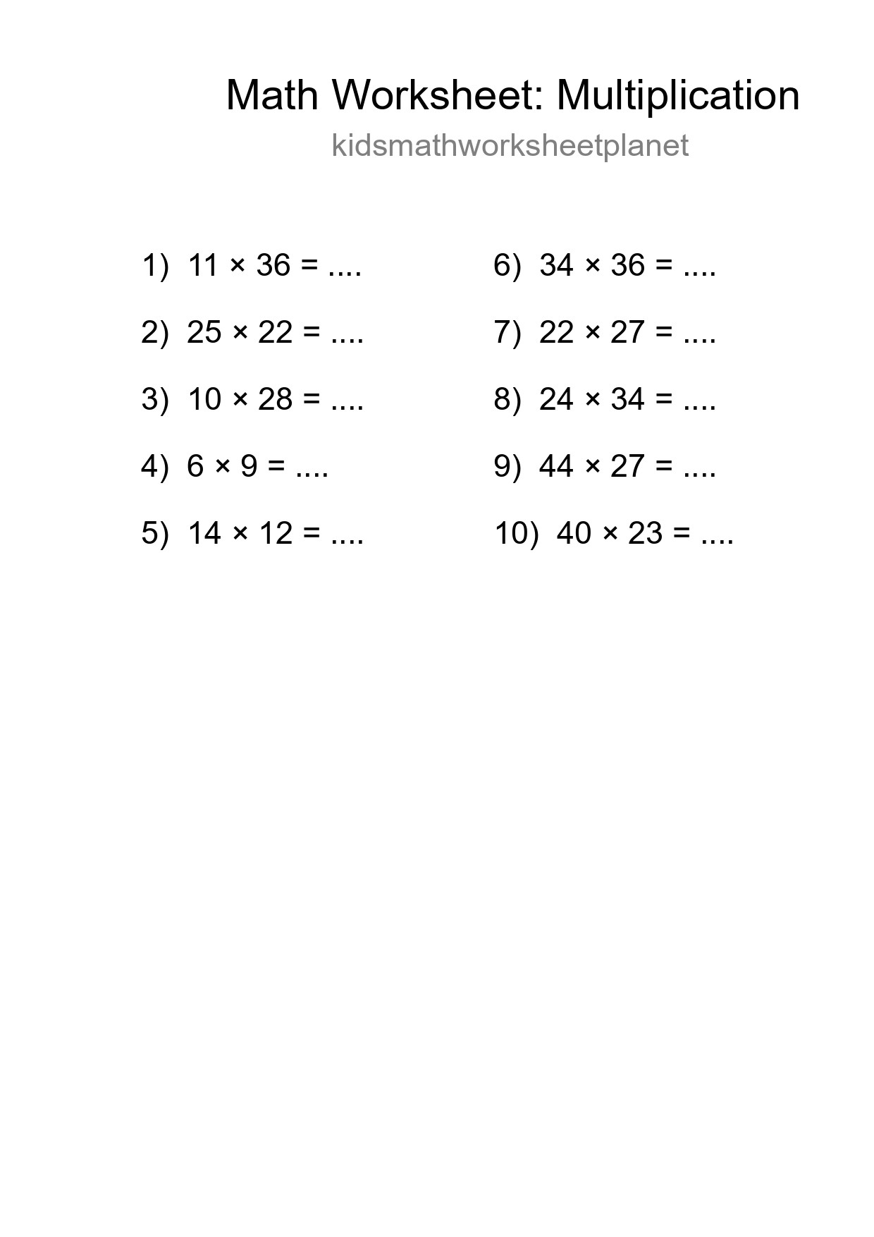Free 10 Multiplication Math Worksheet For Grade 2 - Part 205