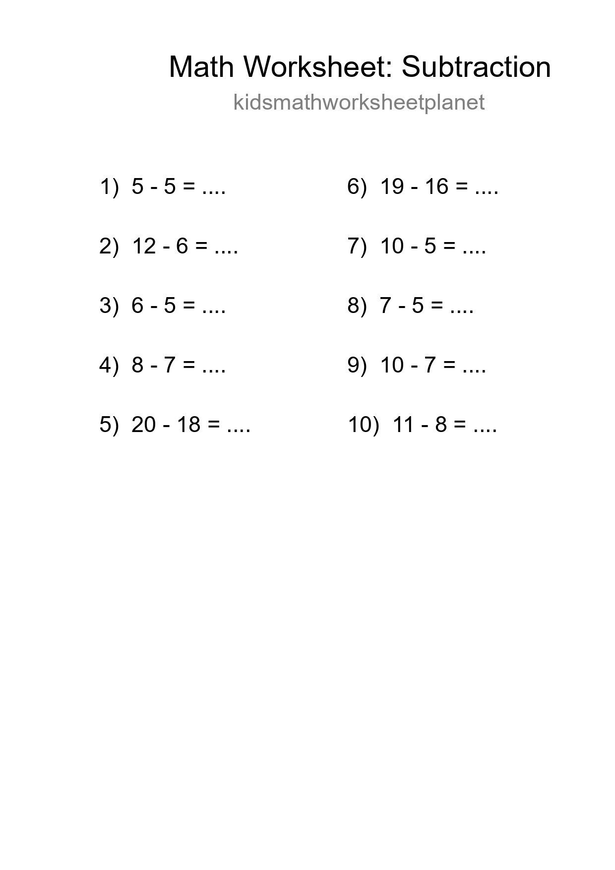 Free 10 Subtraction Math Worksheet For Grade 2 - Part 129