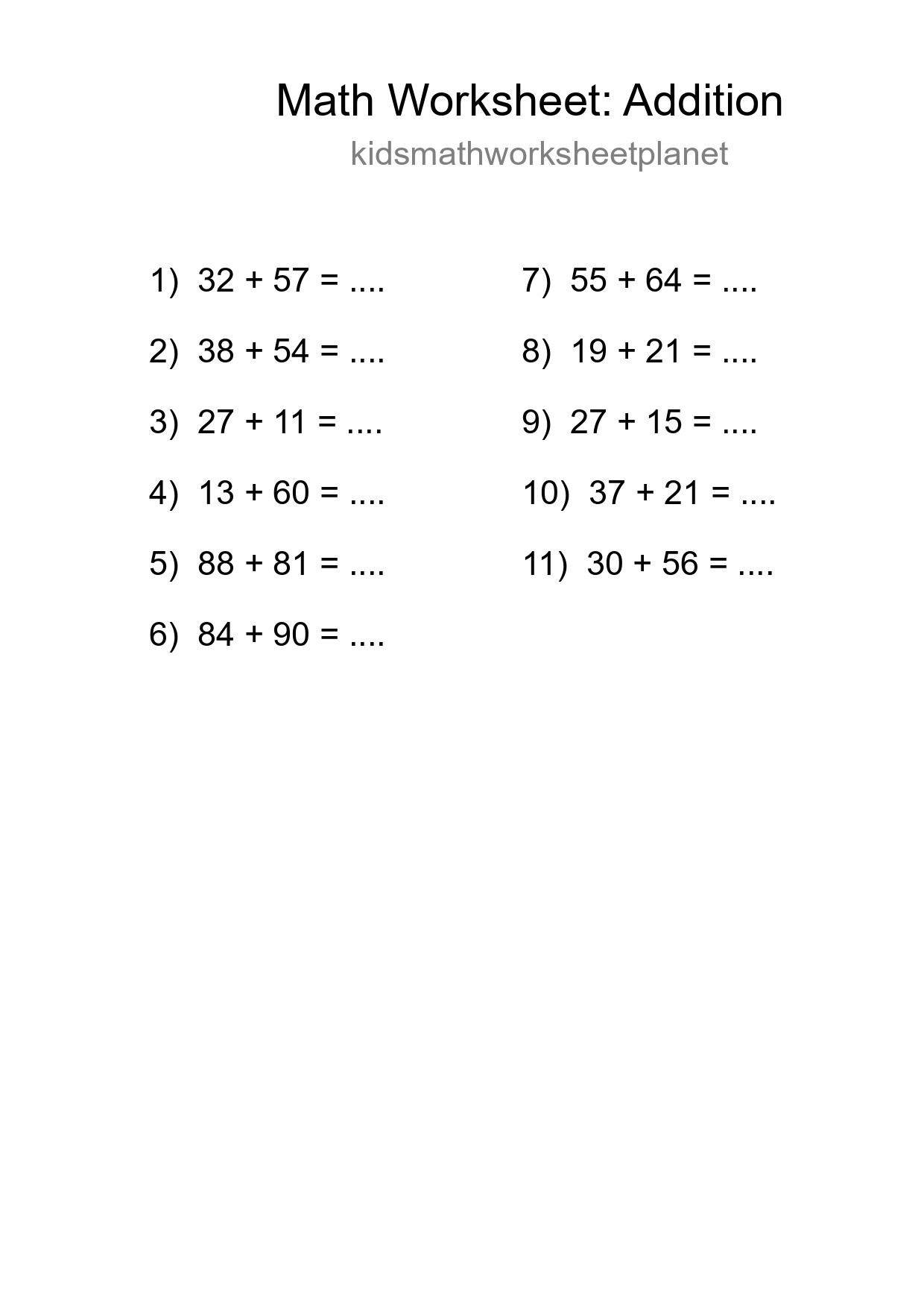 Free 11 Addition Math Worksheet For Grade 3 - Part 78