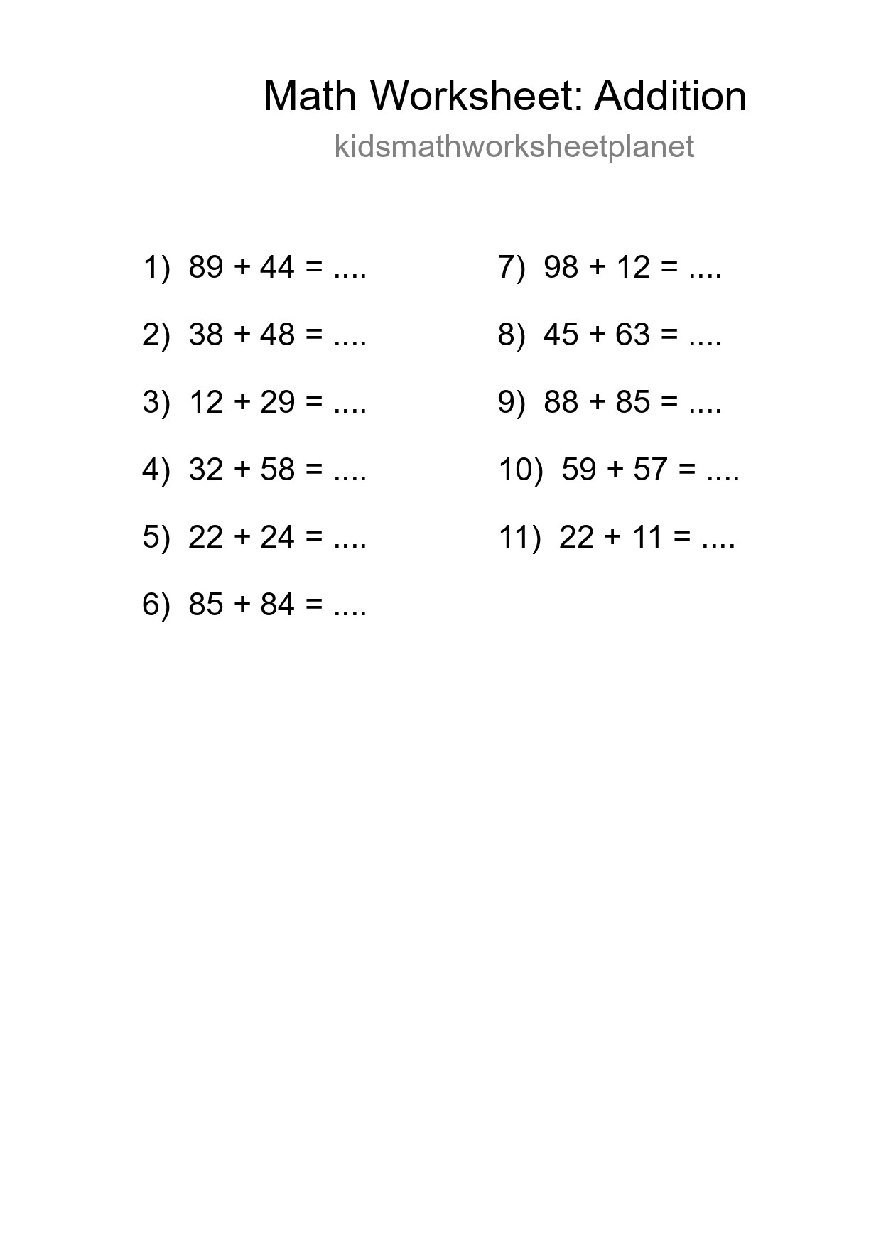 Free 11 Addition Math Worksheet For Grade 3 With Answers - Part 111