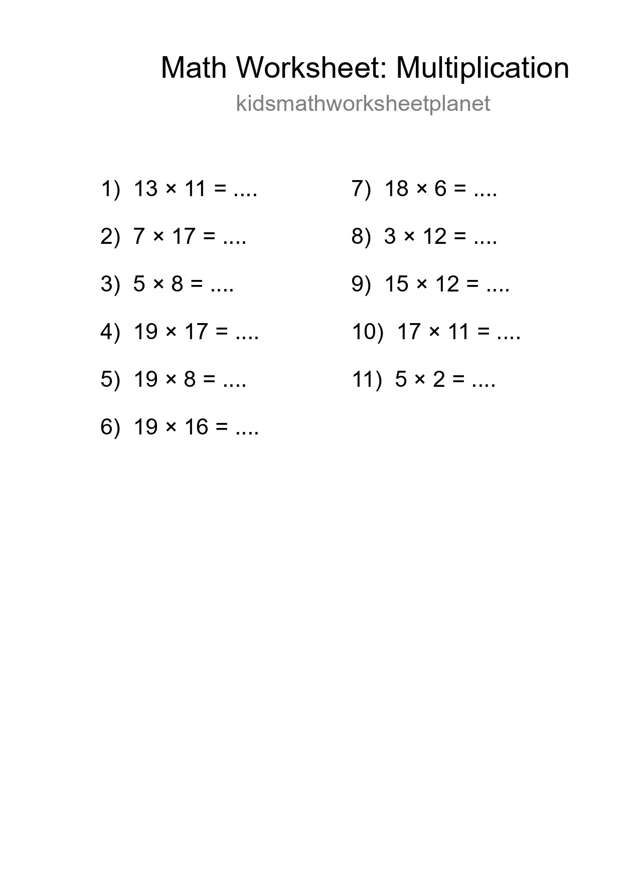 Free 11 Multiplication Math Worksheet For Grade 2 With Answers - Part 128