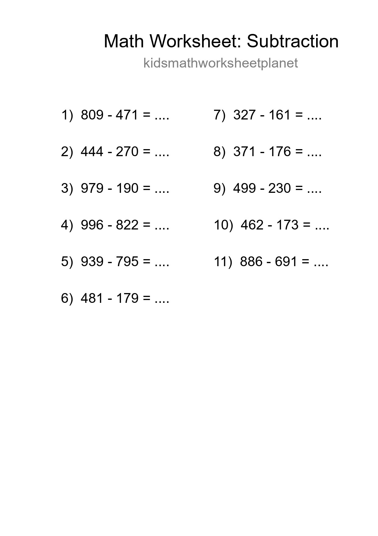 Free 11 Subtraction Math Worksheet For Grade 5 With Answers - Part 118