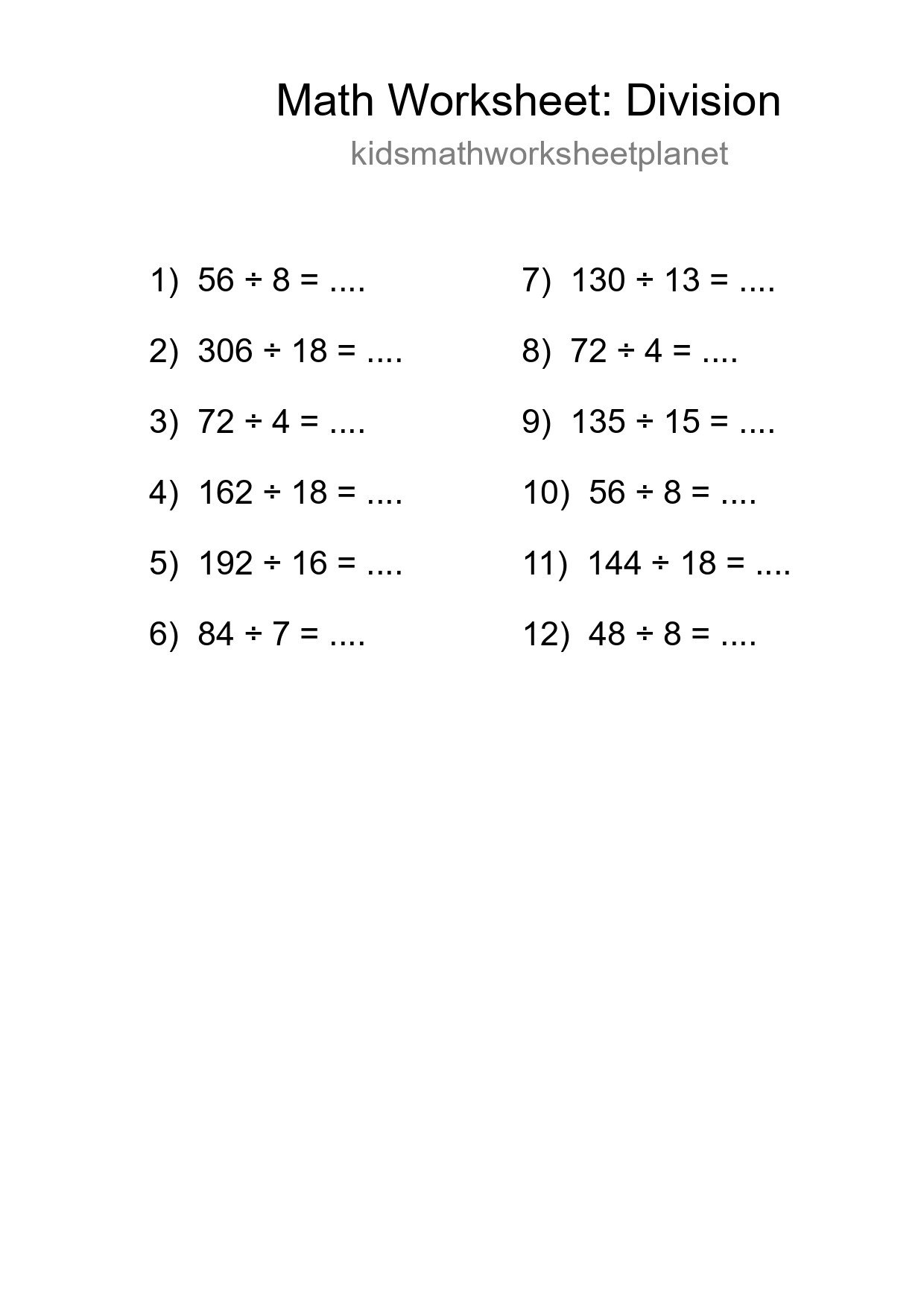 Free 12 Division Math Worksheet For Grade 2 With Answers - Part 114