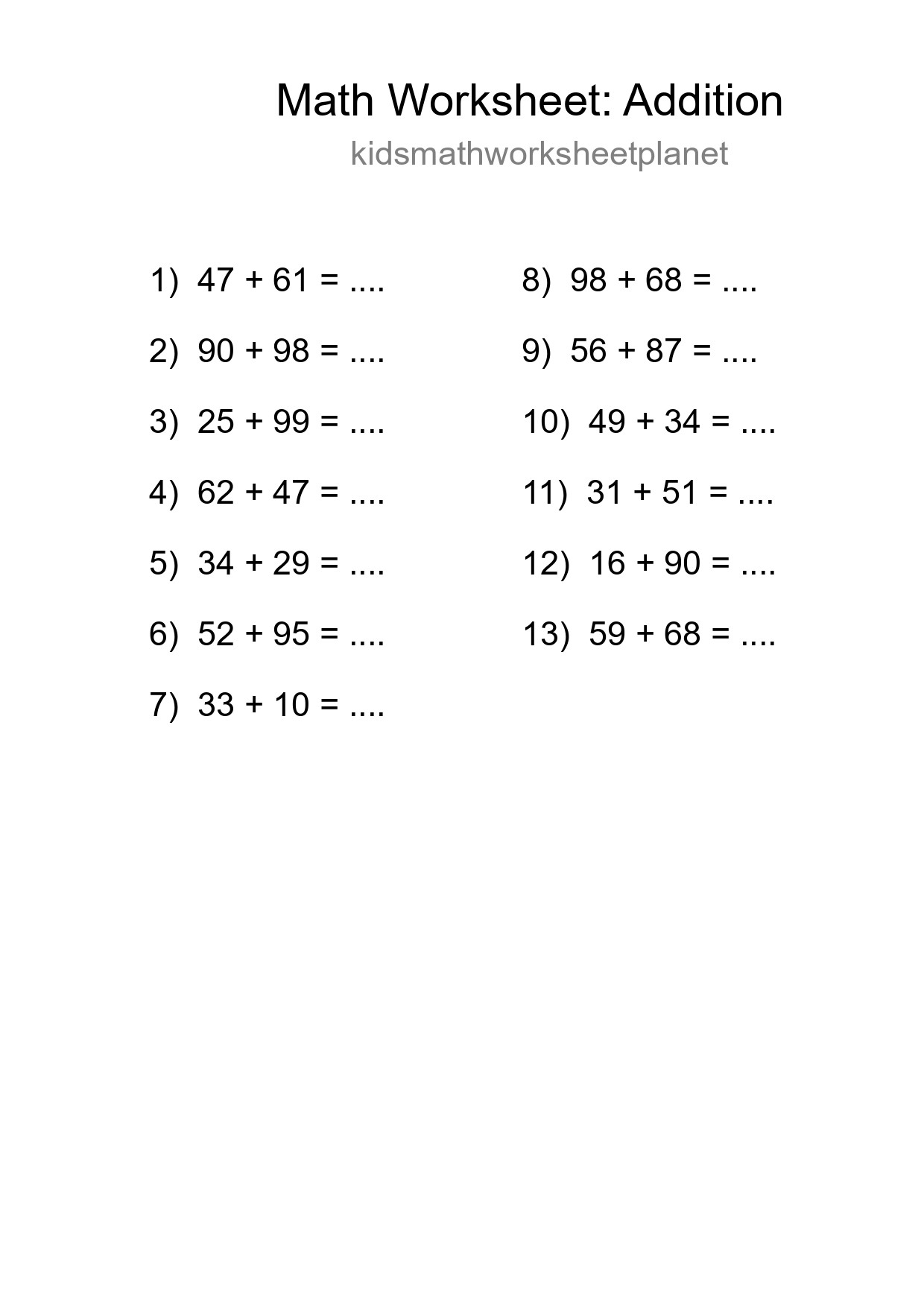 Free 13 Addition Math Worksheet For Grade 3 - Part 133