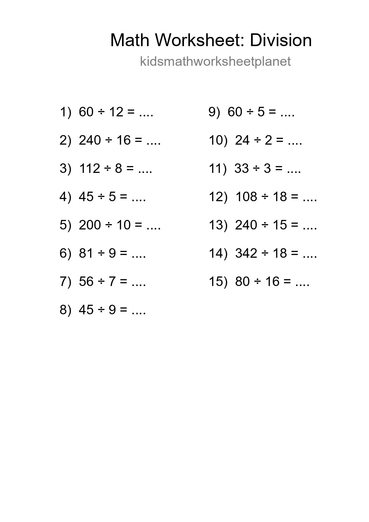Free 15 Division Math Worksheet For Grade 2 With Answers - Part 70