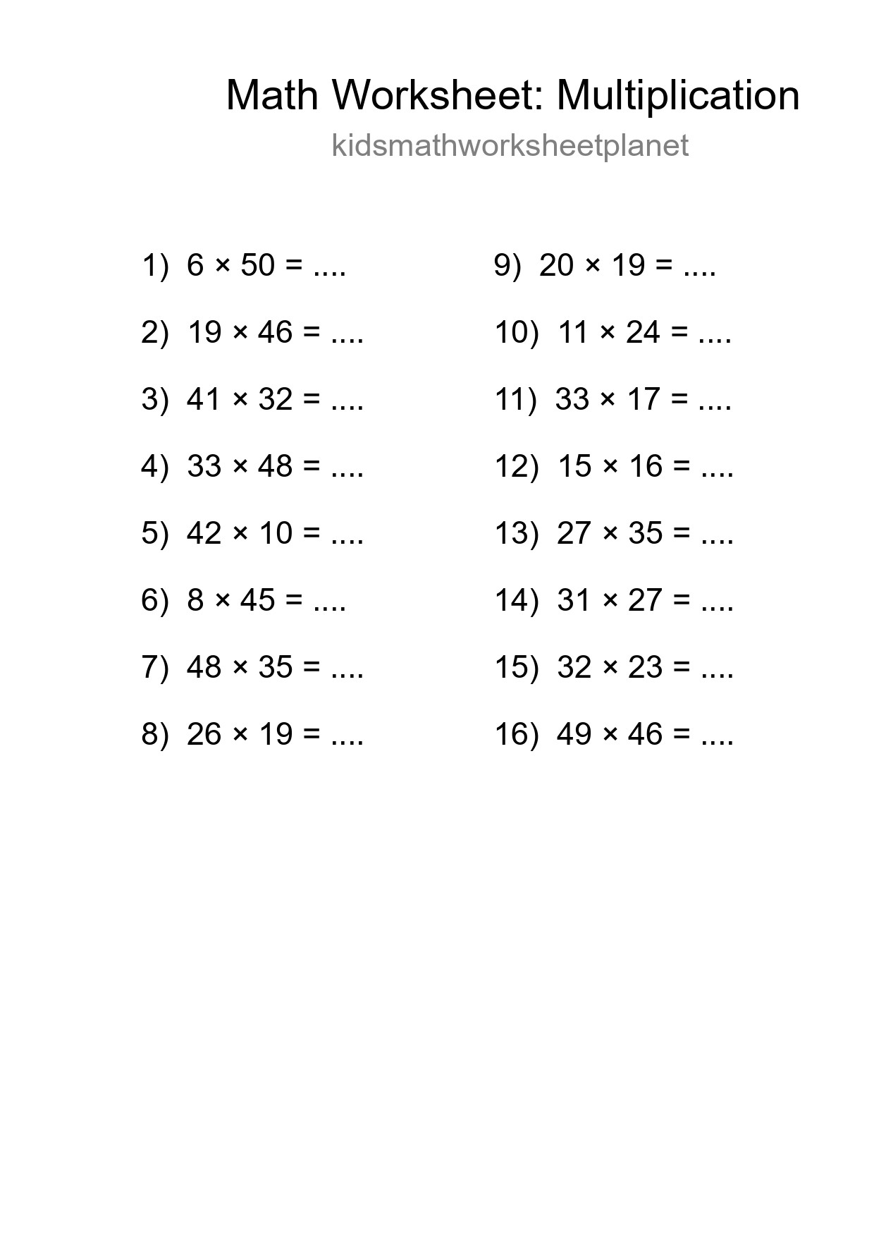 Free 16 Multiplication Math Worksheet For Grade 2 - Part 106