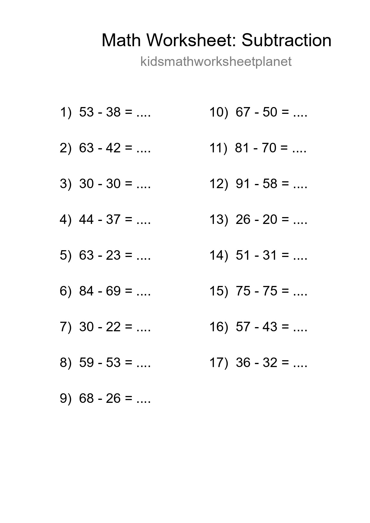 Free 17 Subtraction Math Worksheet For Grade 3 With Answers - Part 151