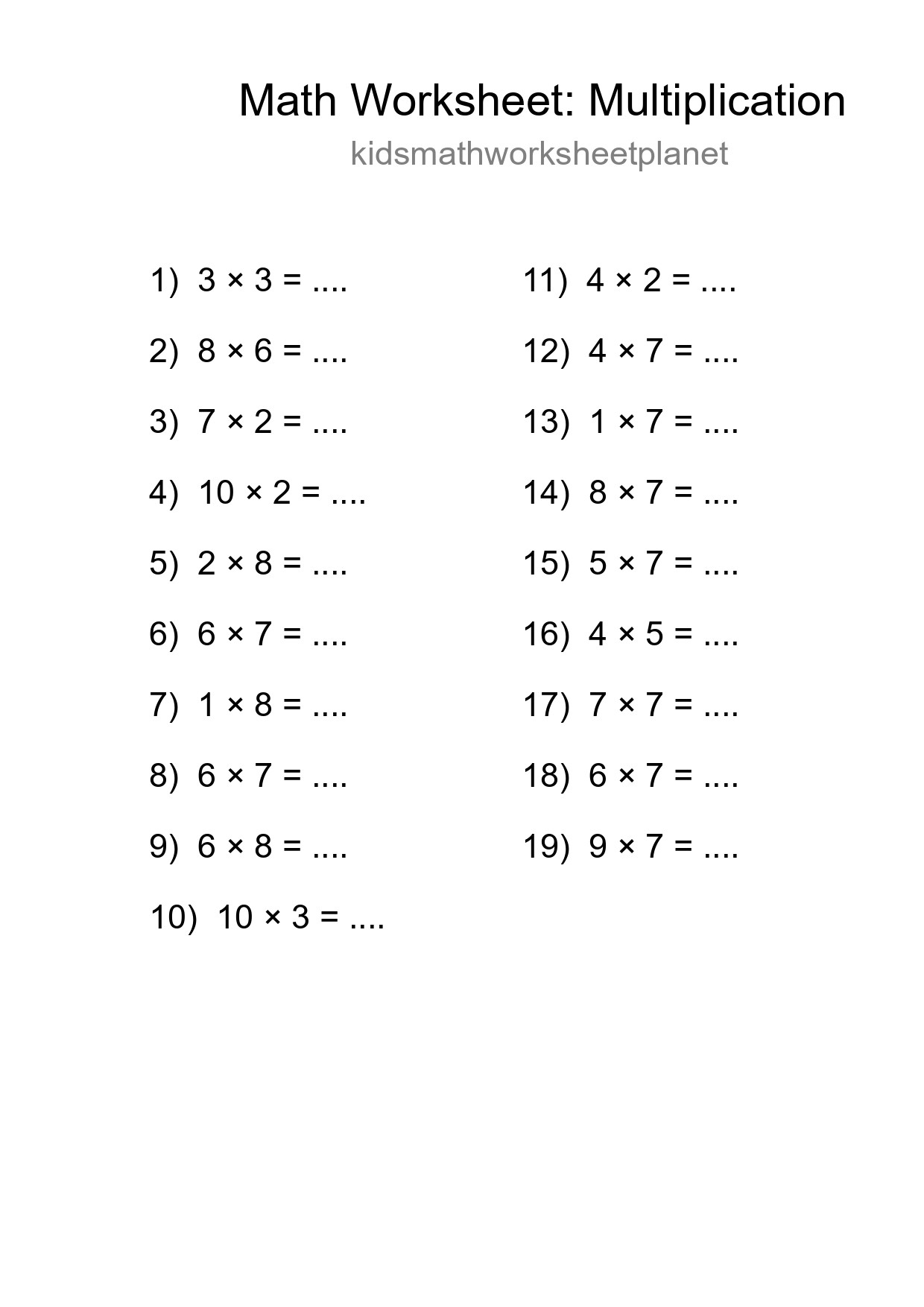 Free 19 Multiplication Math Worksheet For Grade 1 - Part 7