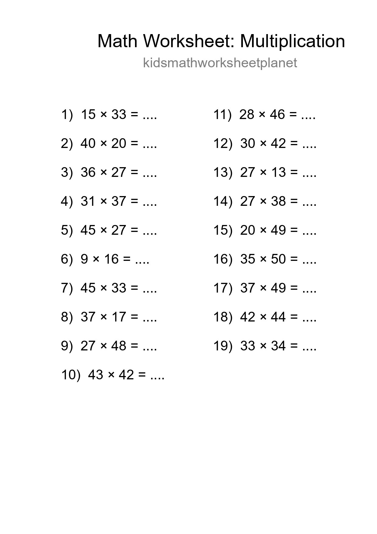 Free 19 Multiplication Math Worksheet For Grade 2 With Answers - Part 84