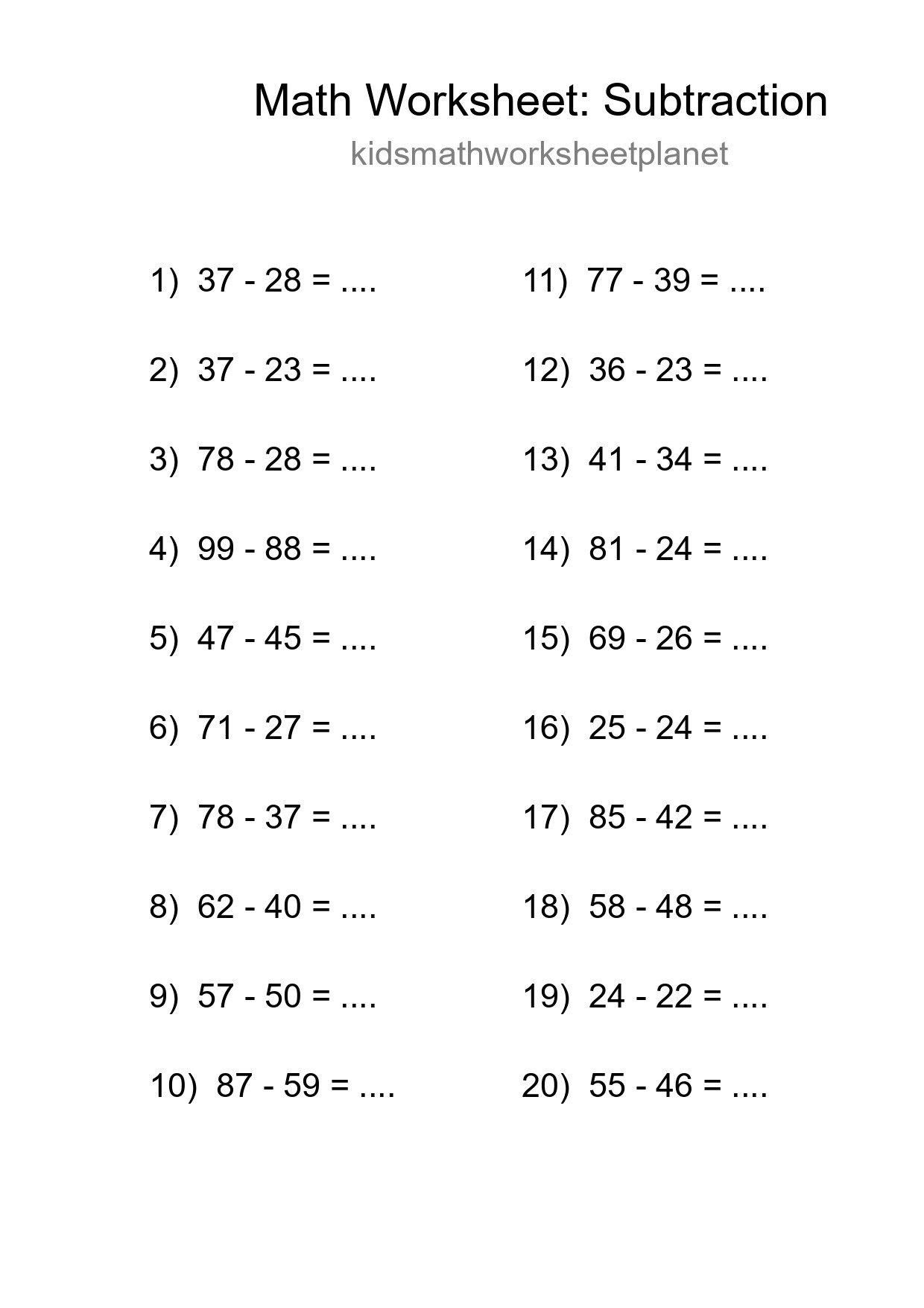 Free 20 Subtraction Math Worksheet For Grade 3 - Part 228