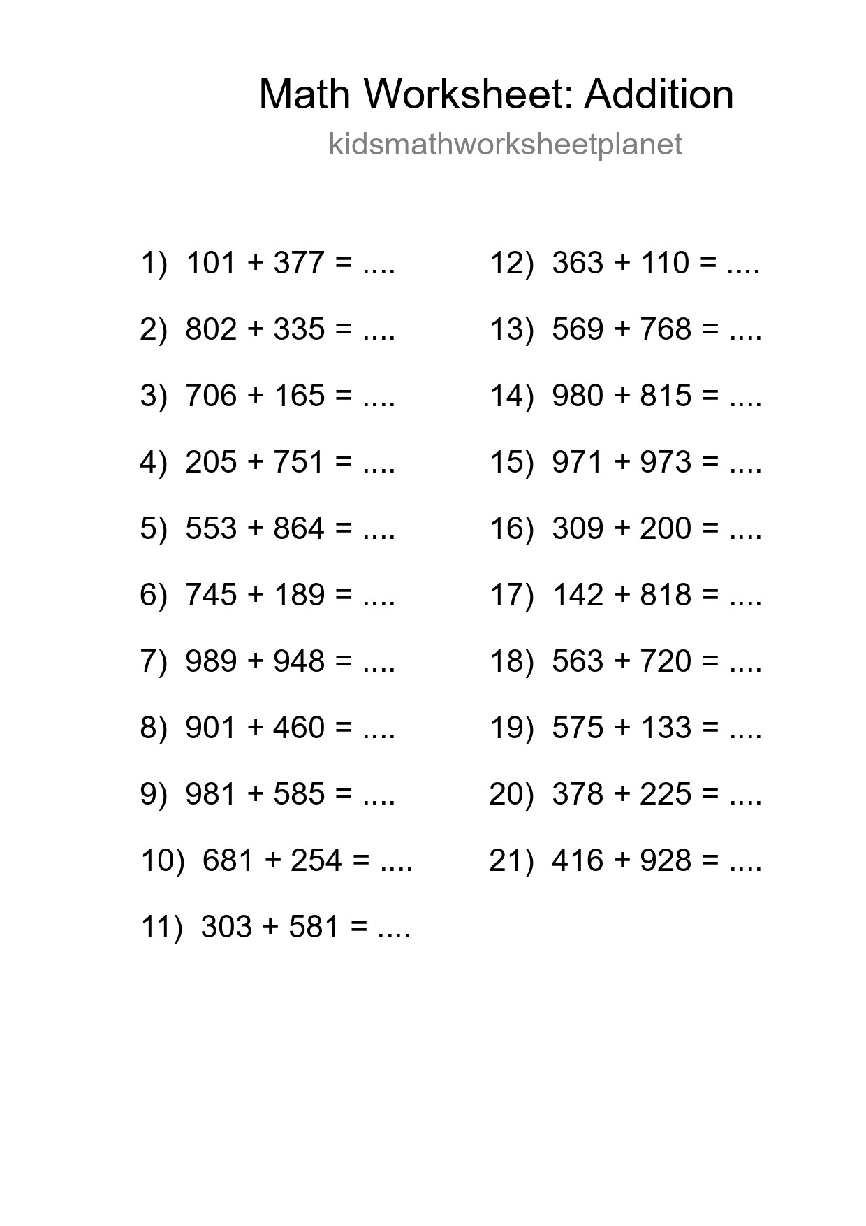 Free 21 Addition Math Worksheet For Grade 5 With Answers - Part 221