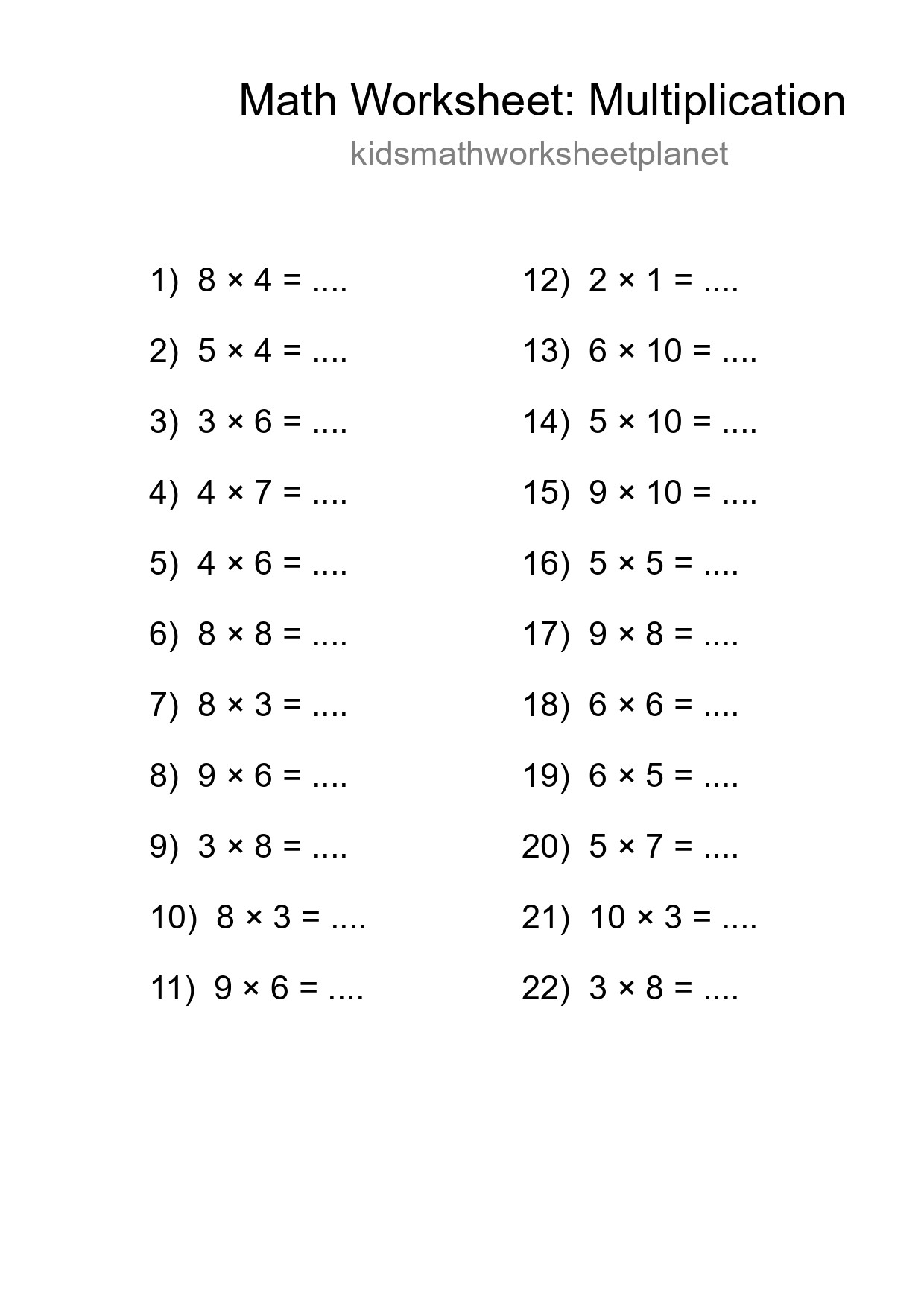 Free 22 Multiplication Math Worksheet For Grade 1 - Part 62