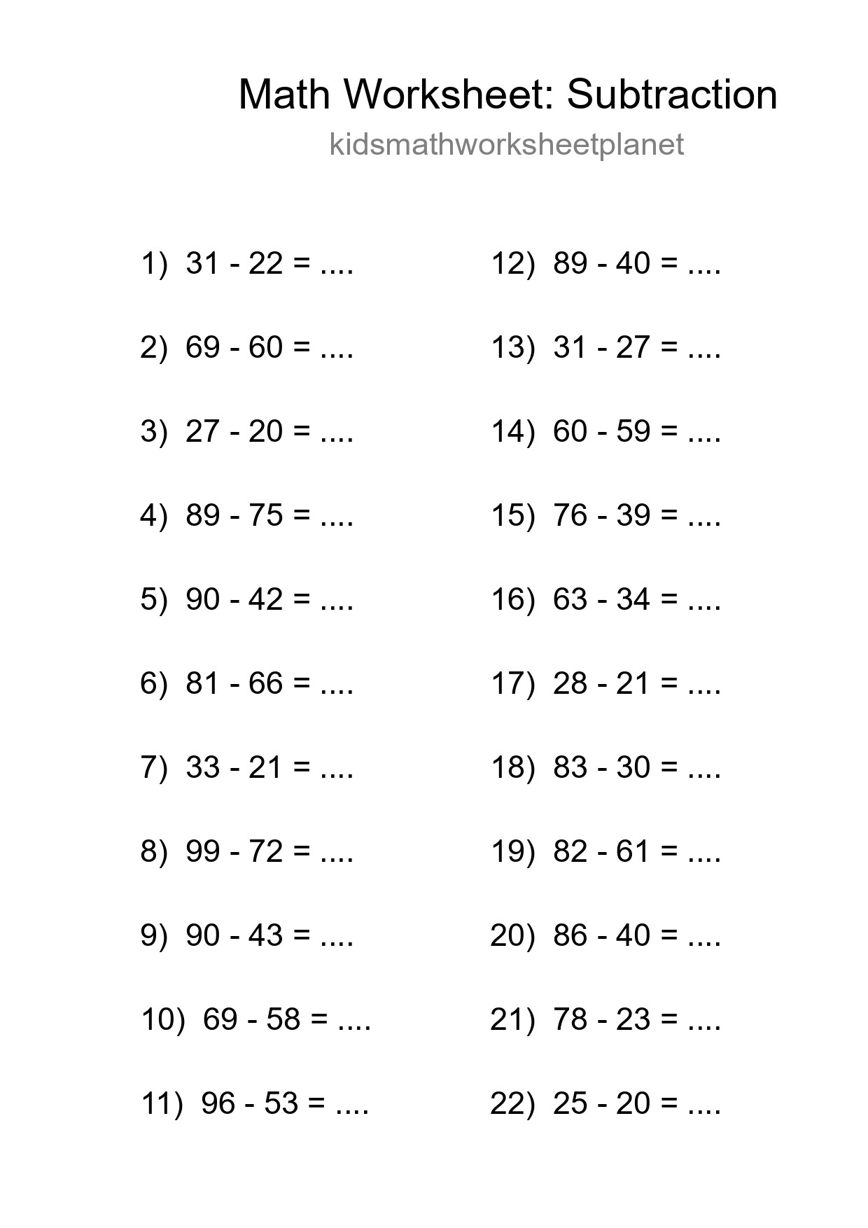 Free 22 Subtraction Math Worksheet For Grade 3 With Answers - Part 250