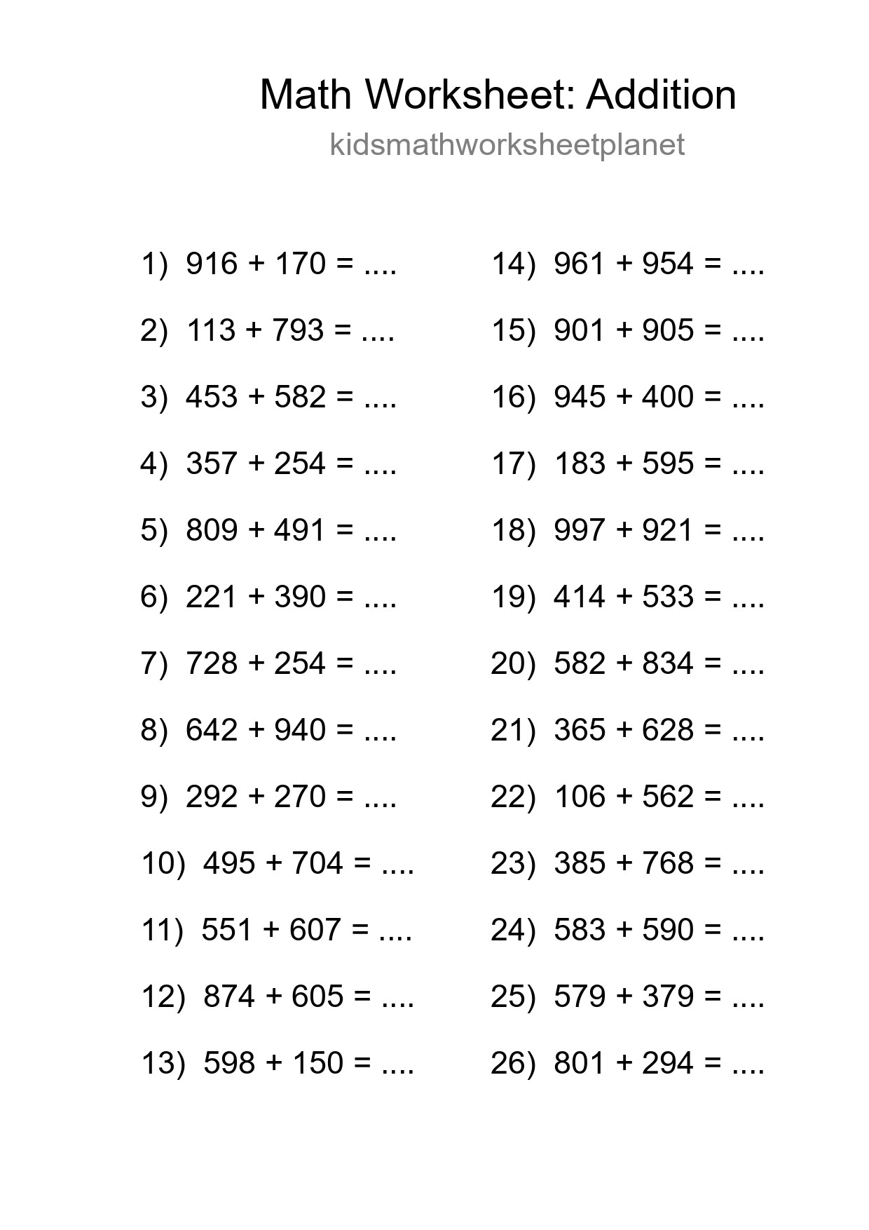 Free 26 Addition Math Worksheet For Grade 5 With Answers - Part 166