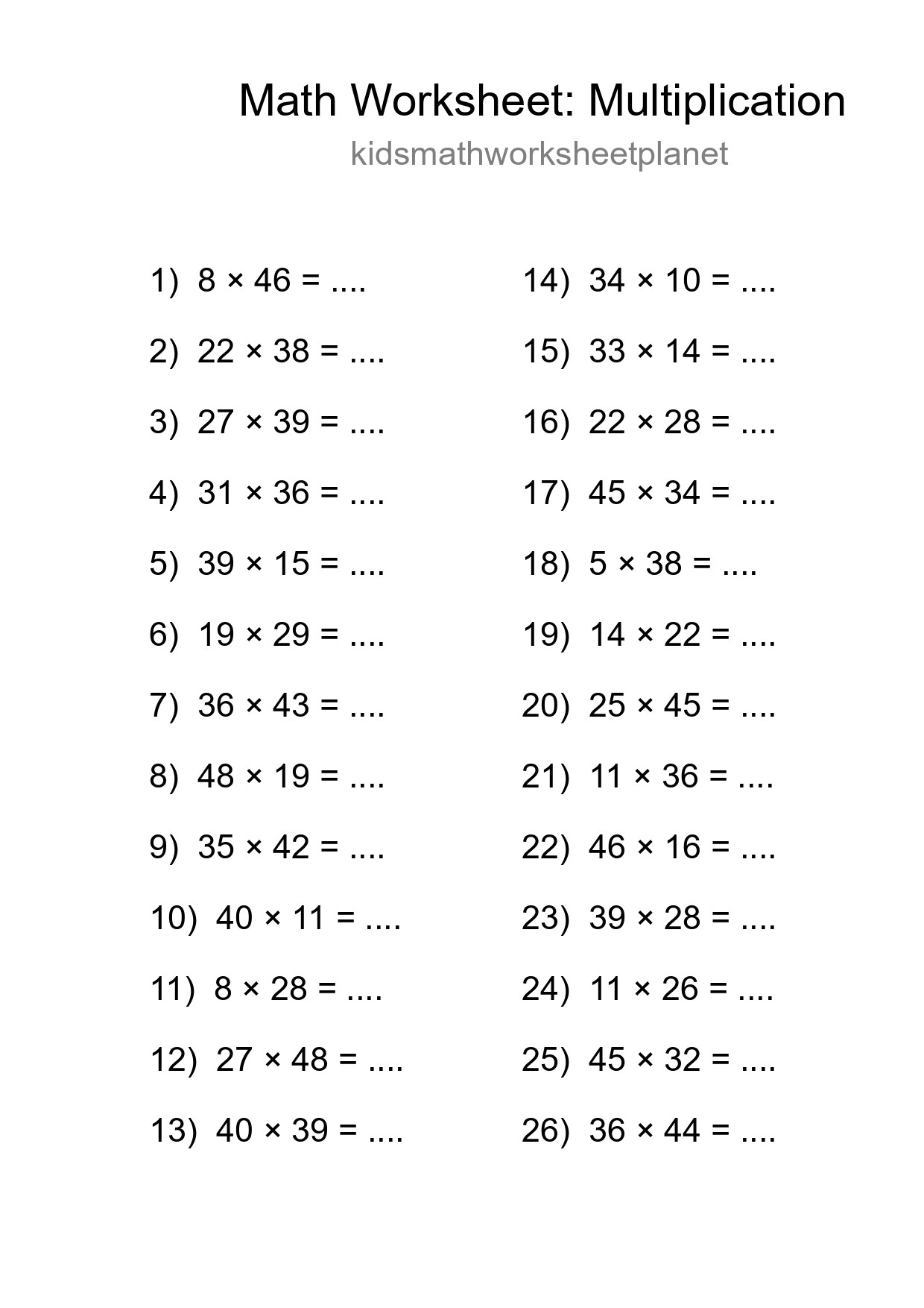 Free 26 Multiplication Math Worksheet For Grade 2 - Part 293