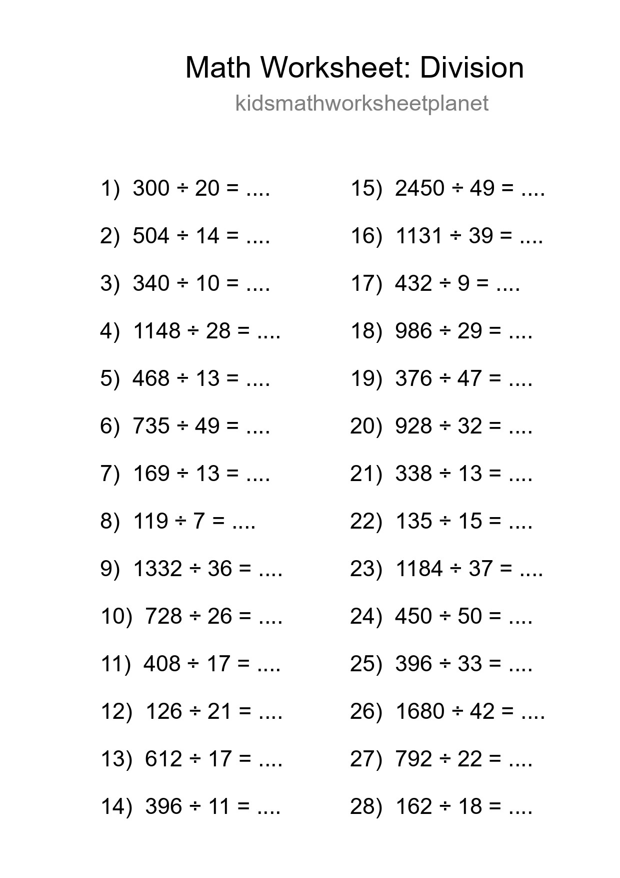 Free 28 Division Math Worksheet For Grade 2 With Answers - Part 268