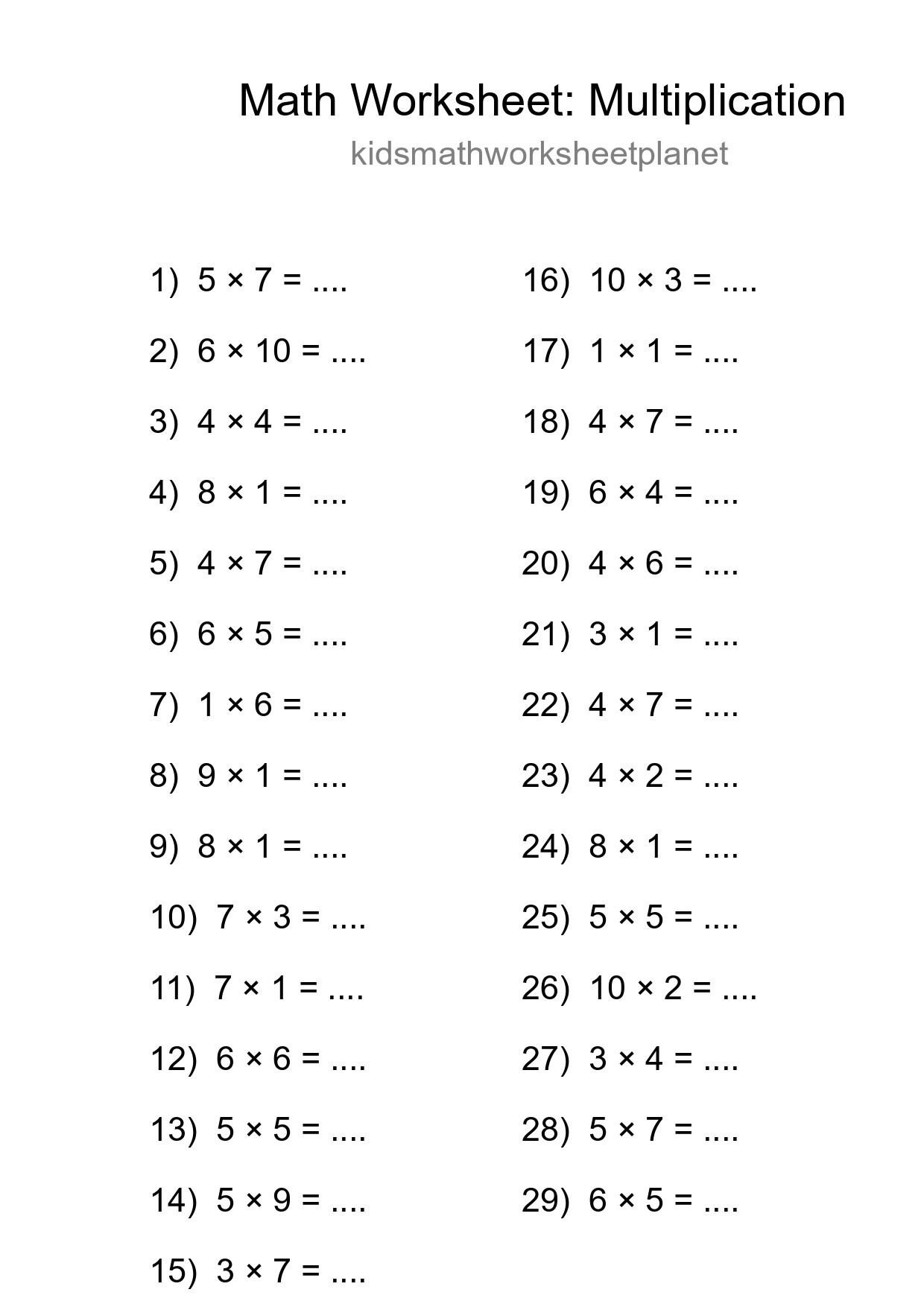Free 29 Multiplication Math Worksheet For Grade 1 With Answers - Part 40