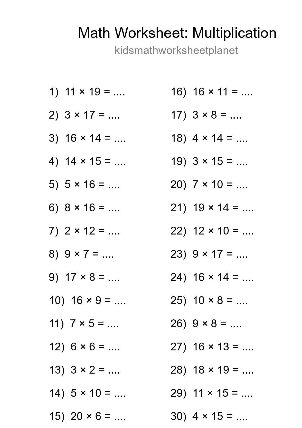 Free 30 Multiplication Math Worksheet For Grade 2 - Part 271