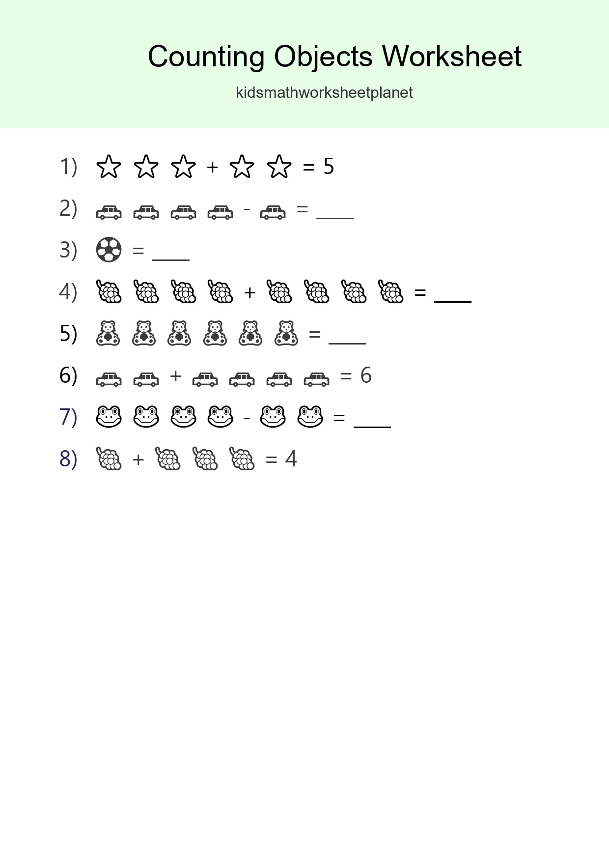 Free Counting Objects Worksheet For Kindergarten Printable - Part 113