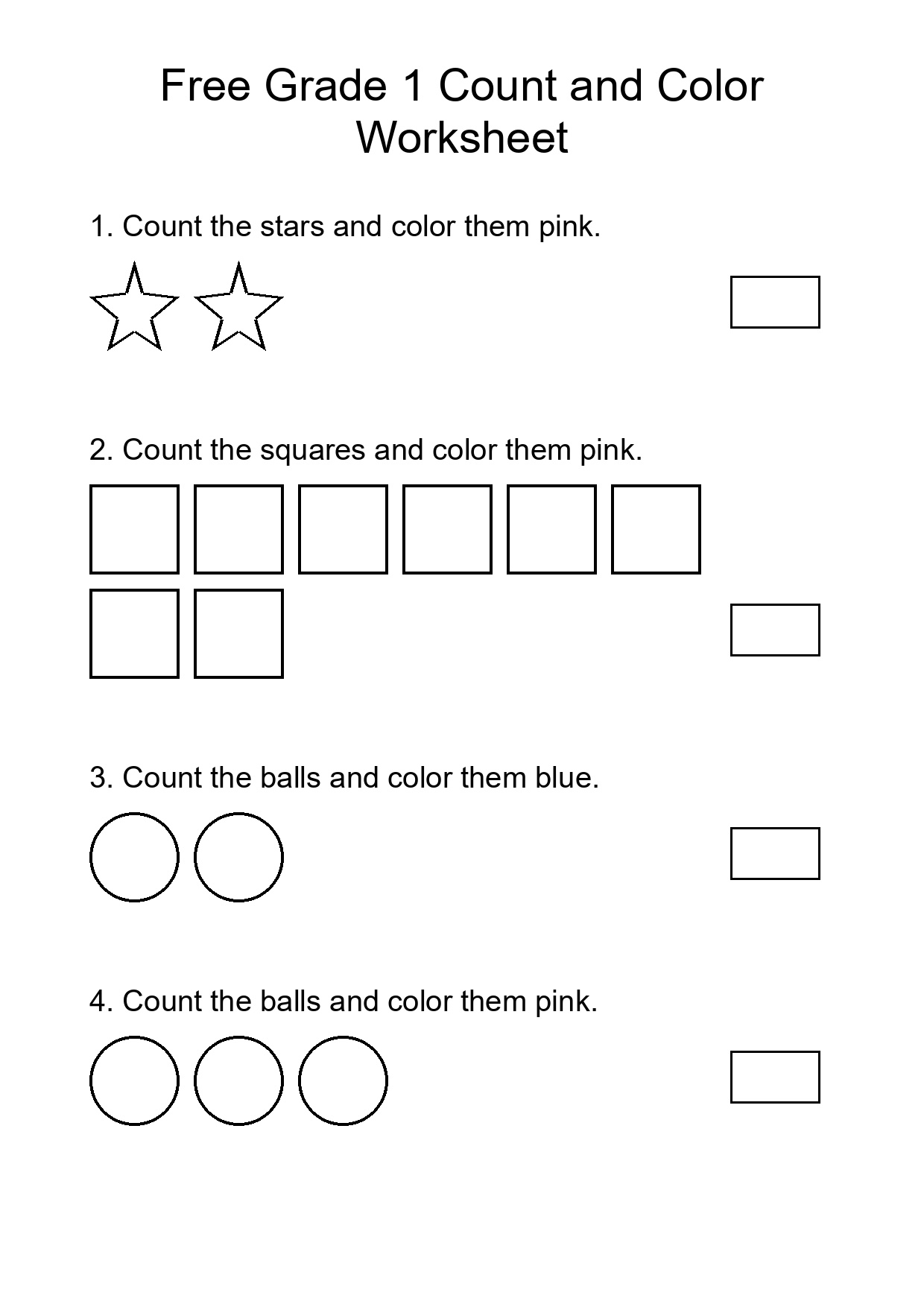 Free Grade 1 Count and Color Worksheet