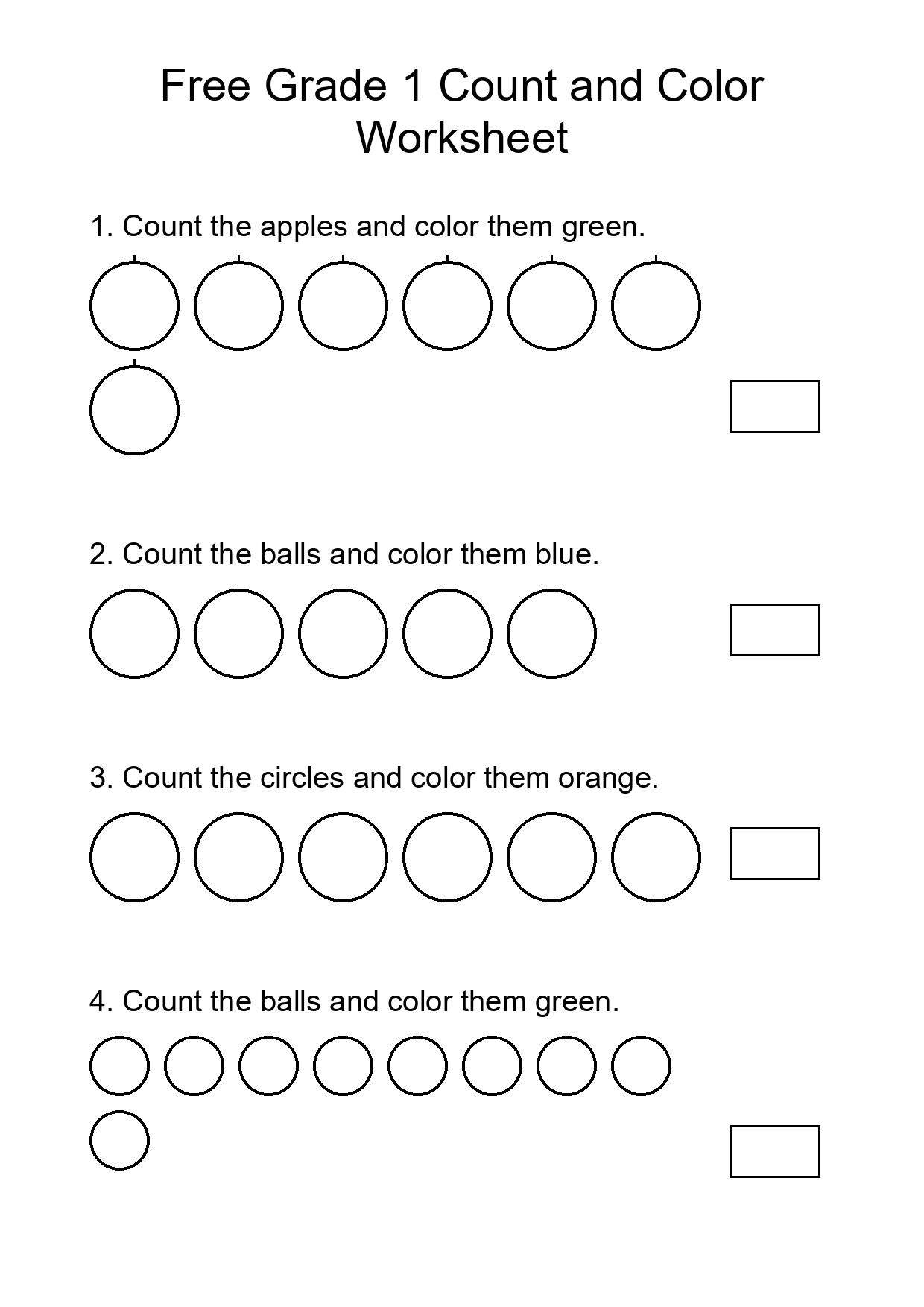 Free Grade 1 Count and Color Worksheet