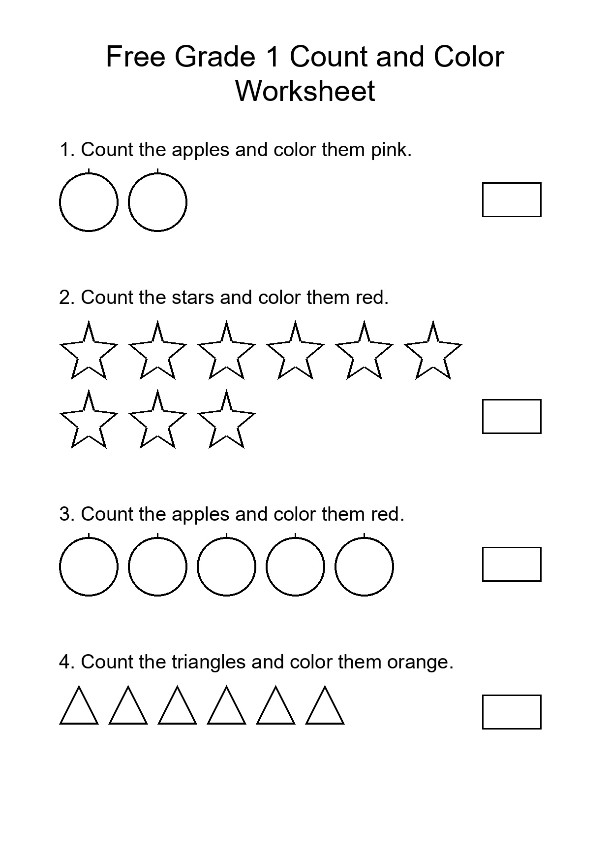 Free Grade 1 Count and Color Worksheet