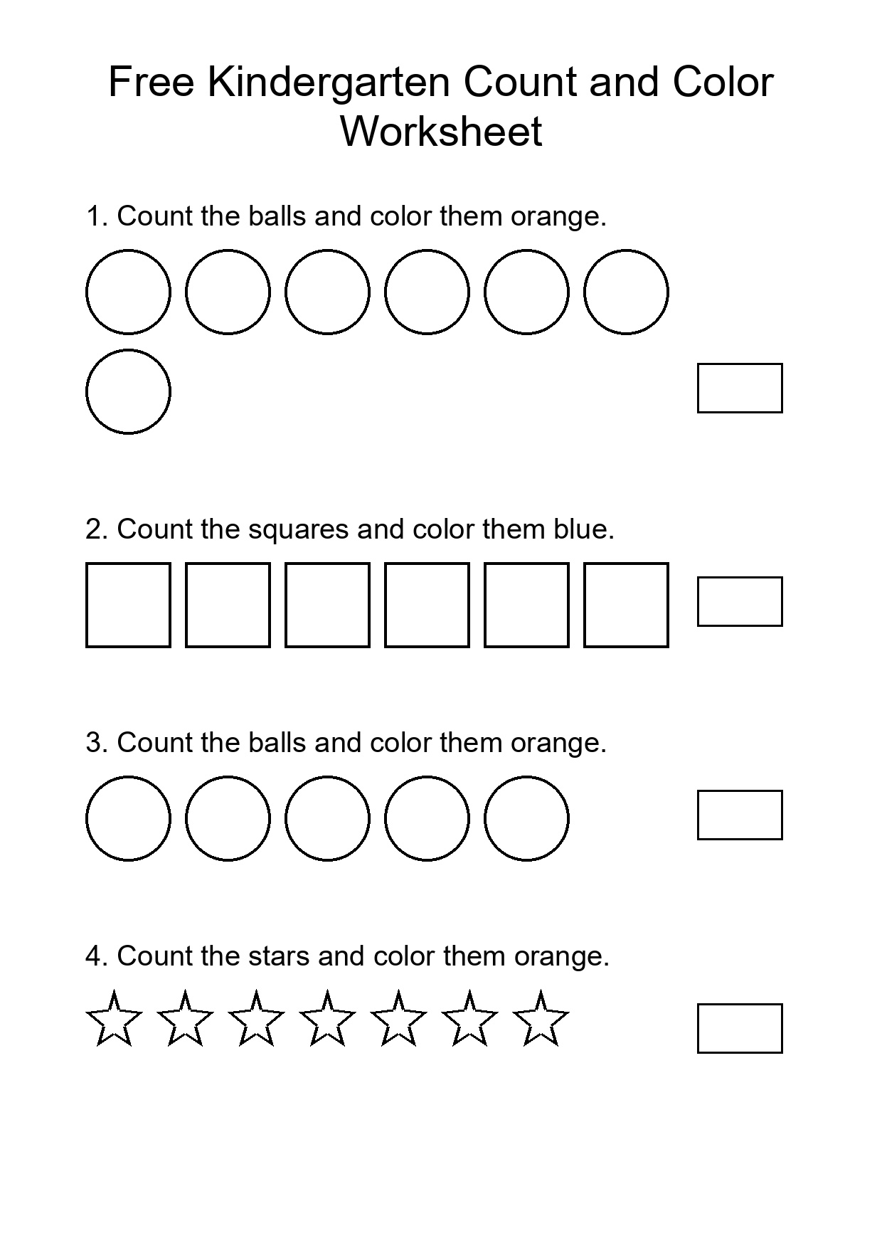 Free Kindergarten Count and Color Worksheet