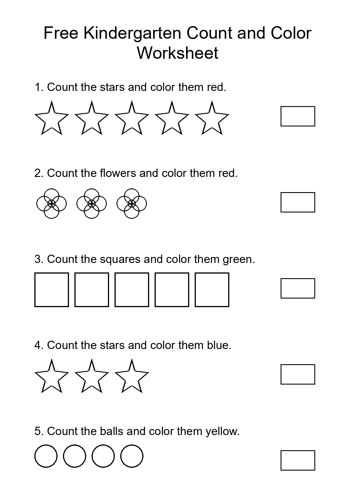 Free Kindergarten Count and Color Worksheet
