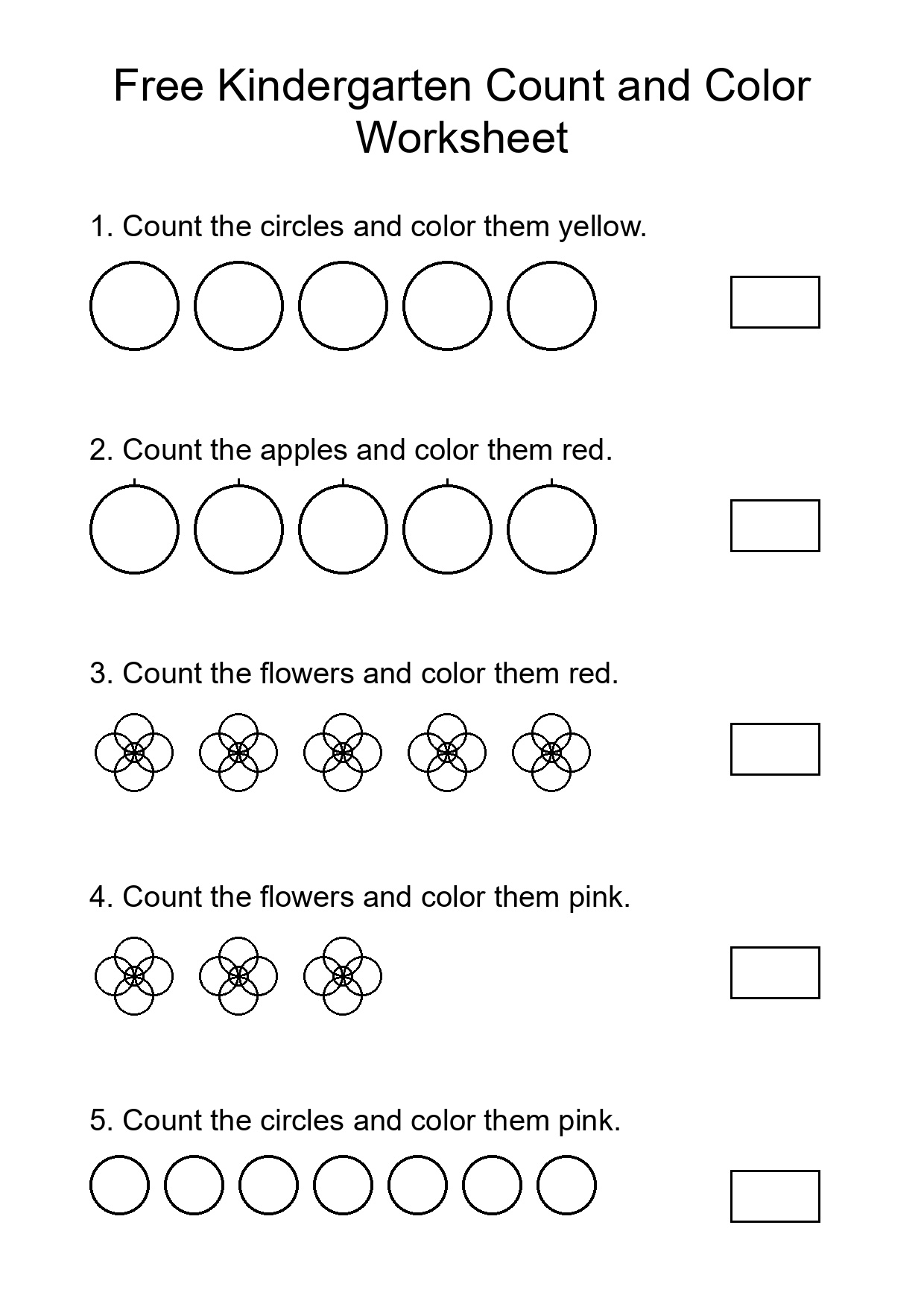 Free Kindergarten Count and Color Worksheet