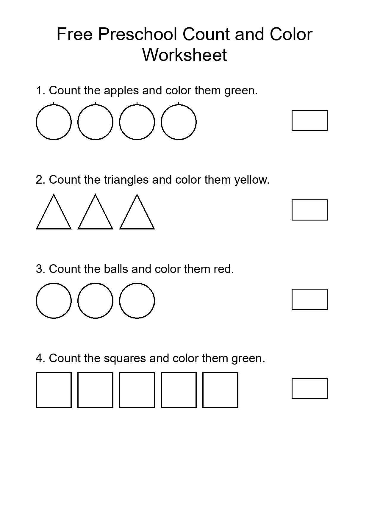 Free Preschool Count and Color Worksheet