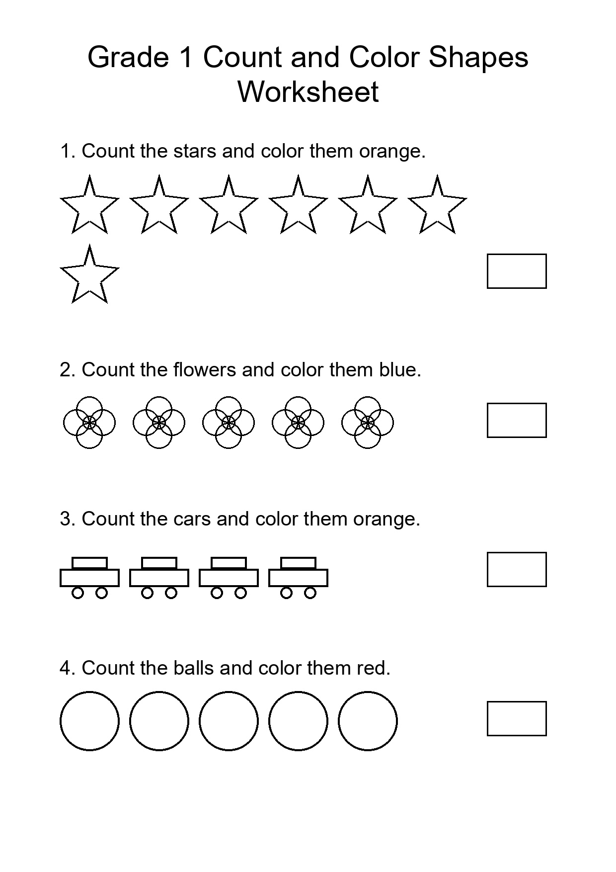 Grade 1 Count and Color Shapes Worksheet