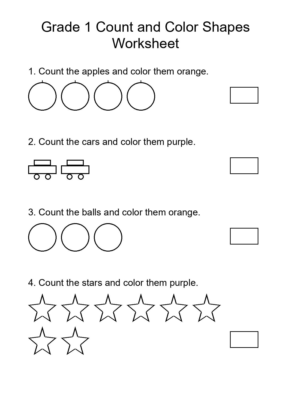 Grade 1 Count and Color Shapes Worksheet