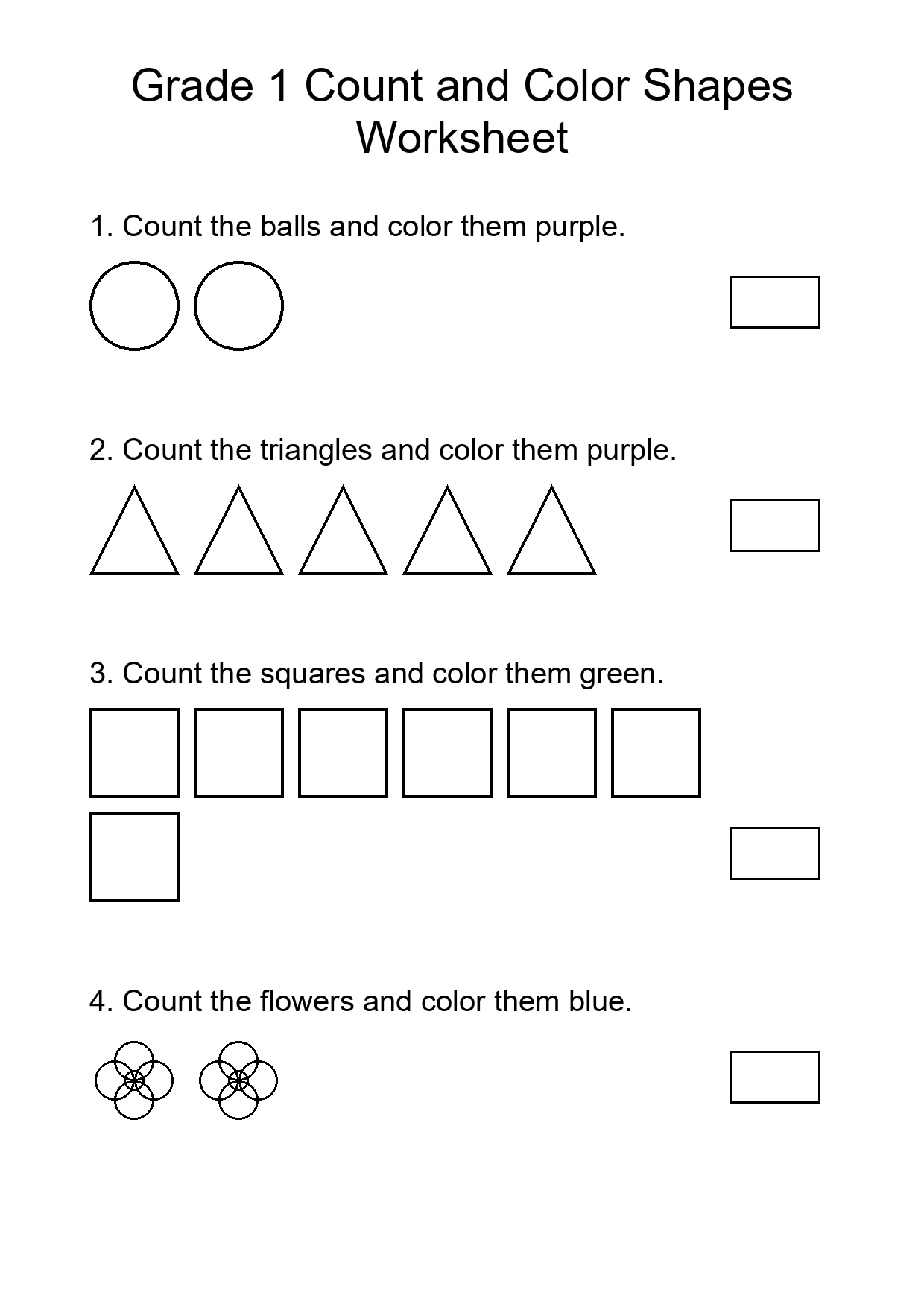 Grade 1 Count and Color Shapes Worksheet