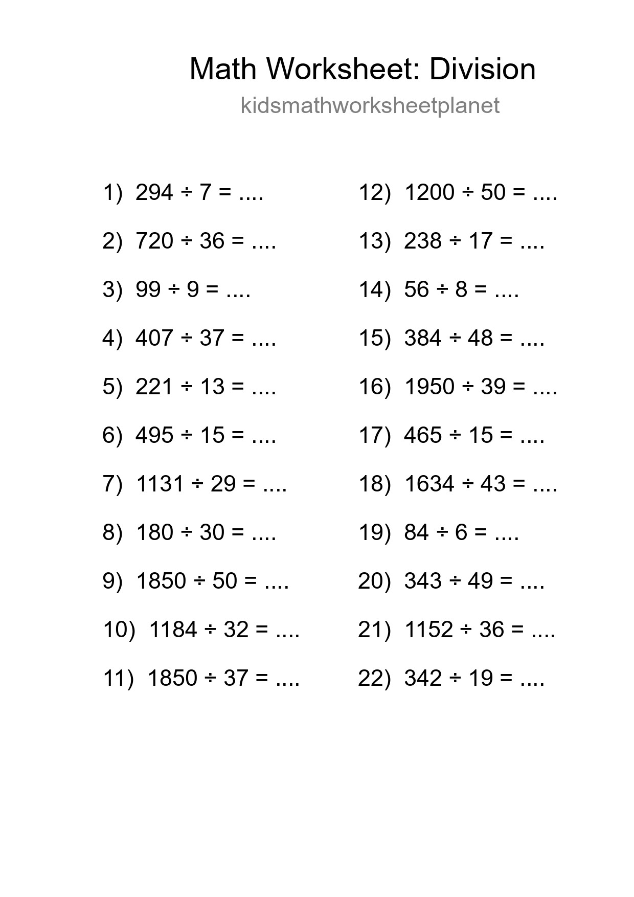 Grade 2 Division Practice Worksheet (22 Problems) - Part 15