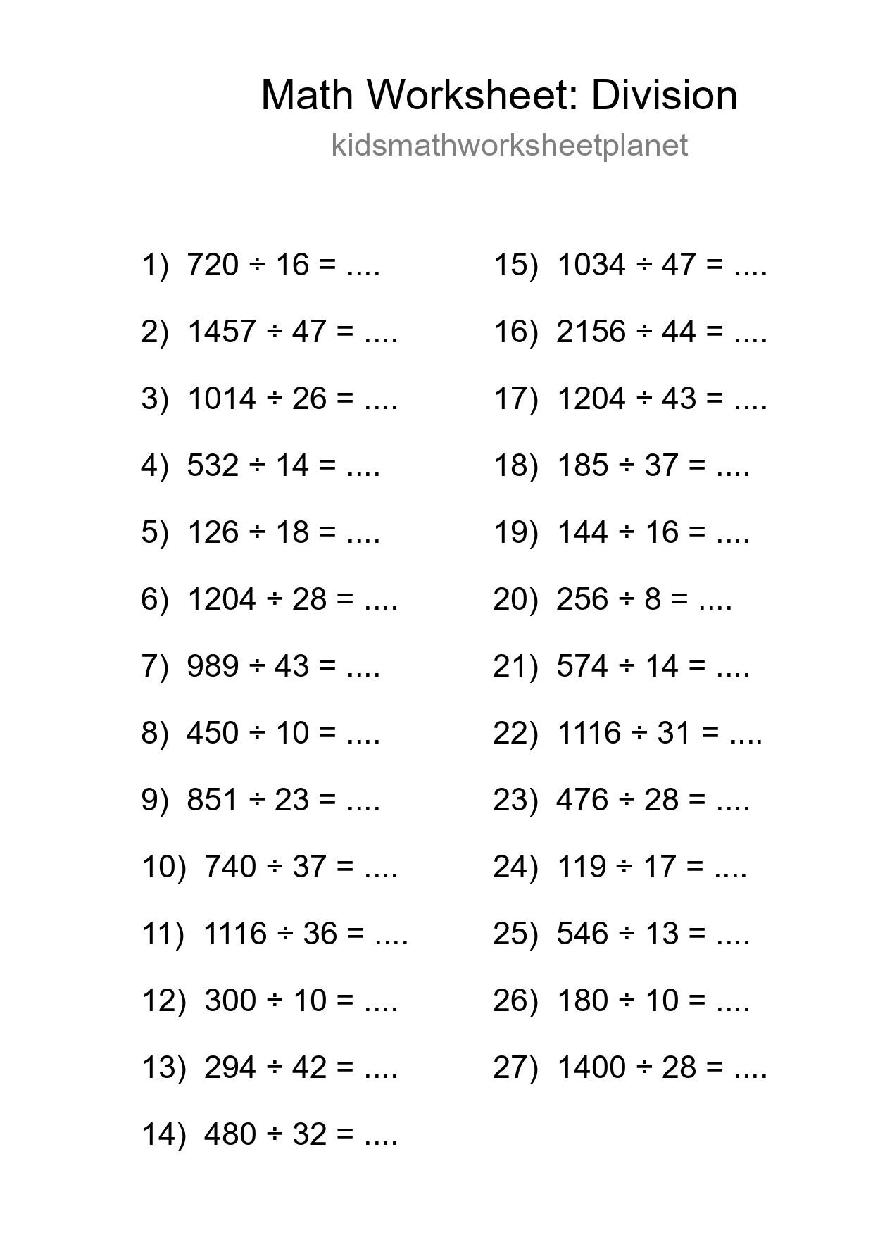 Grade 2 Division Practice Worksheet (27 Problems) - Part 4