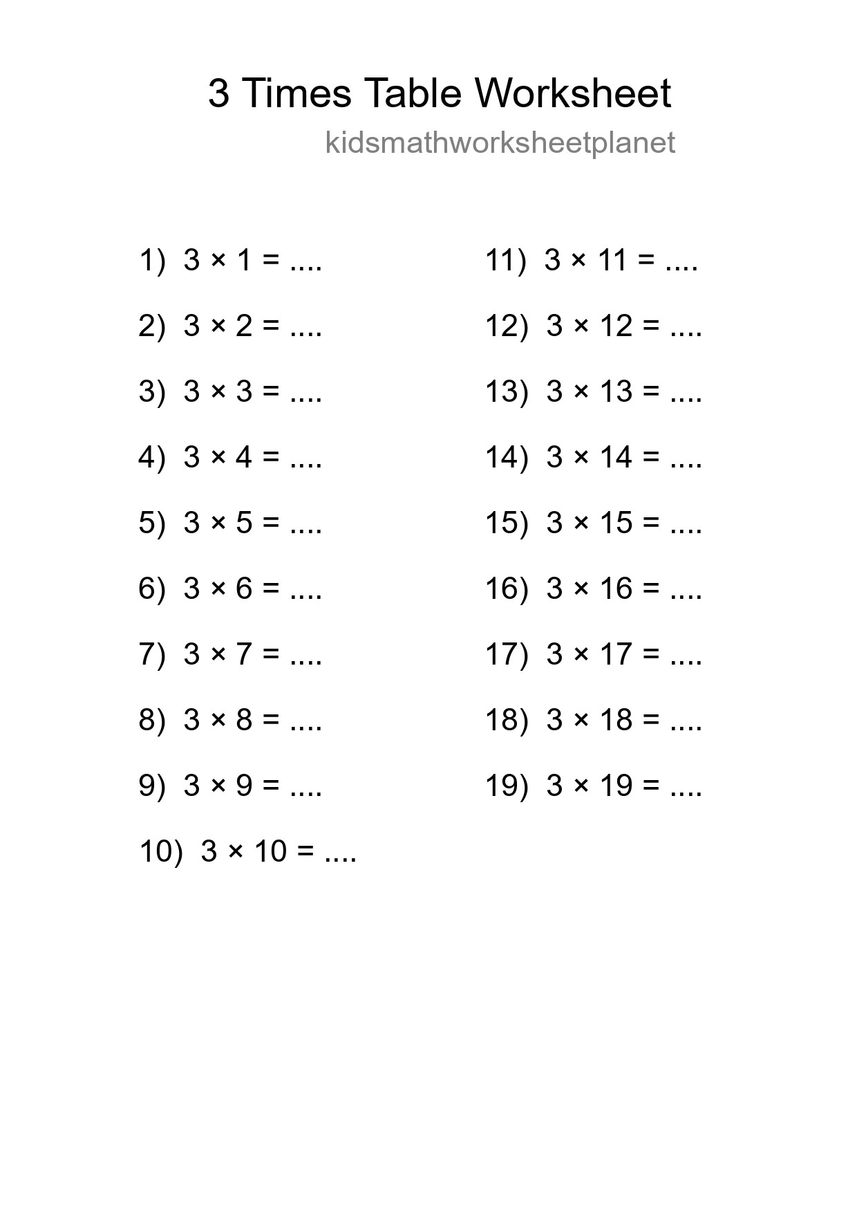 Grade 2 Multiplication Table 3 Practice - Part 31