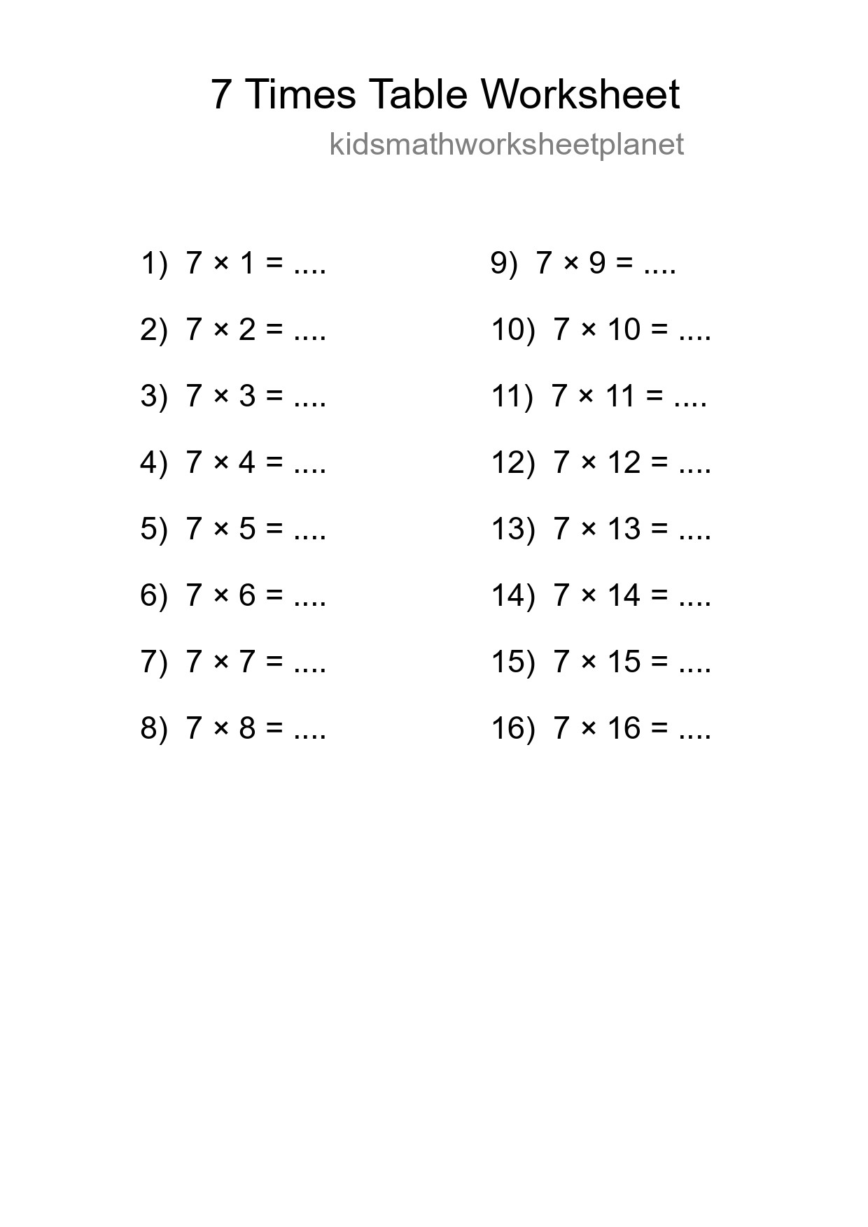 Grade 3 Multiplication Table 7 Practice - Part 53