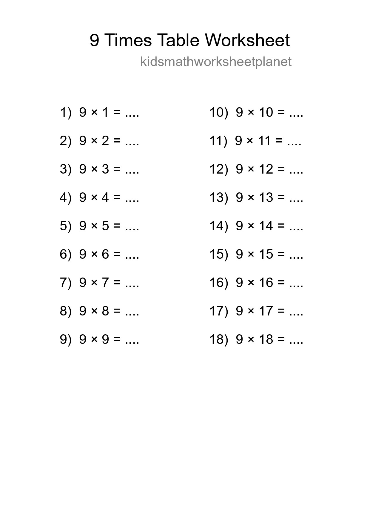 Grade 3 Multiplication Table 9 Practice - Part 163