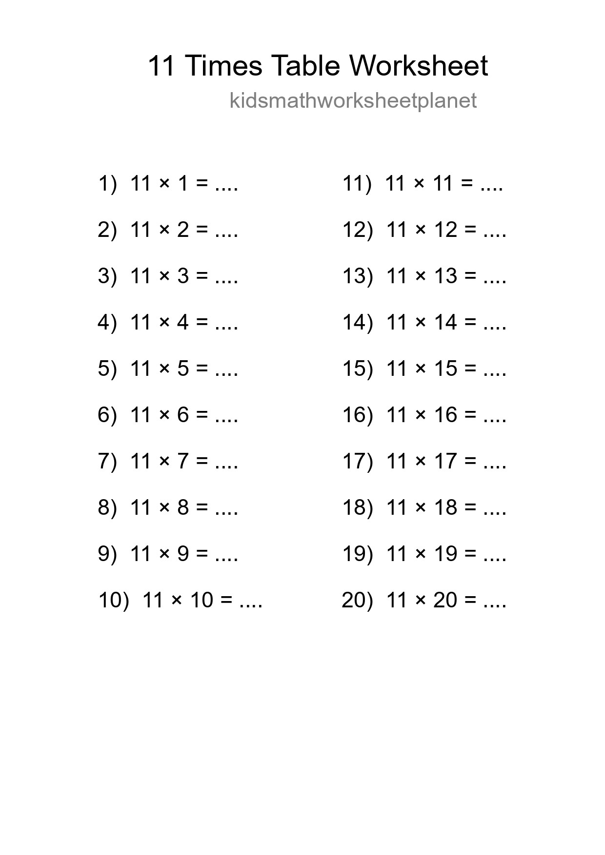Grade 4 Multiplication Table 11 Practice - Part 273
