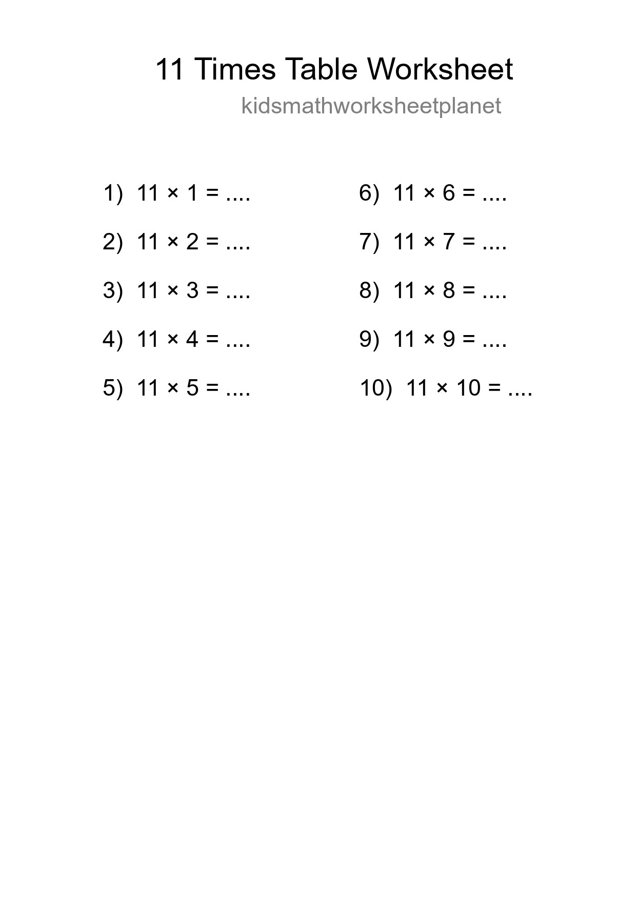Grade 4 Multiplication Table 11 Practice - Part 295