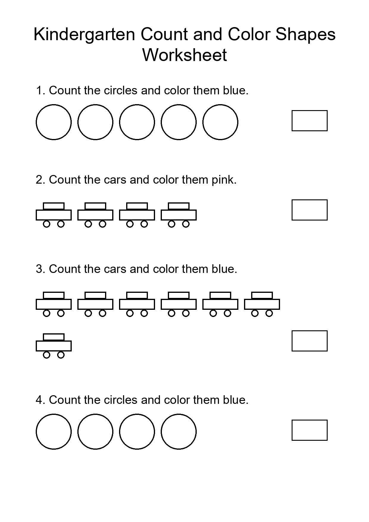 Kindergarten Count and Color Shapes Worksheet