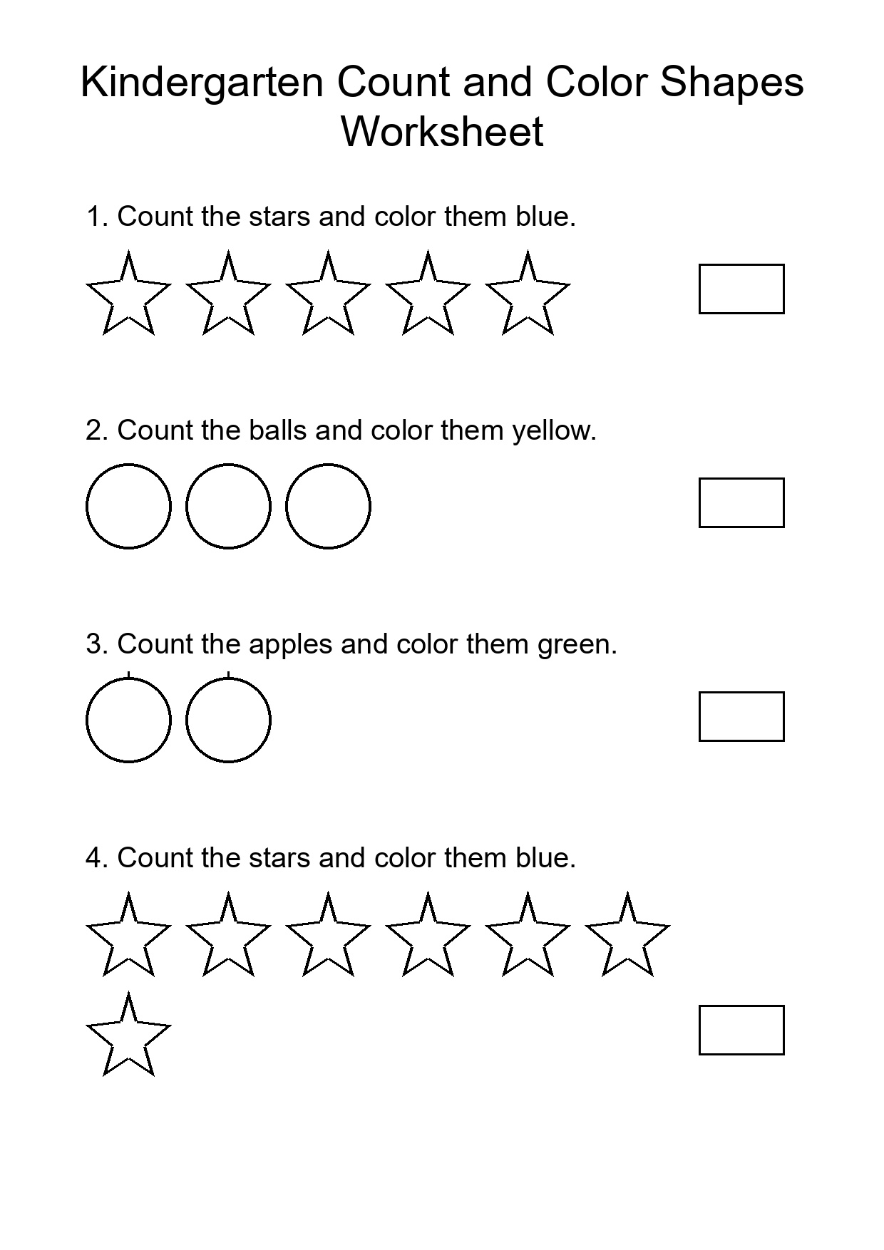 Kindergarten Count and Color Shapes Worksheet