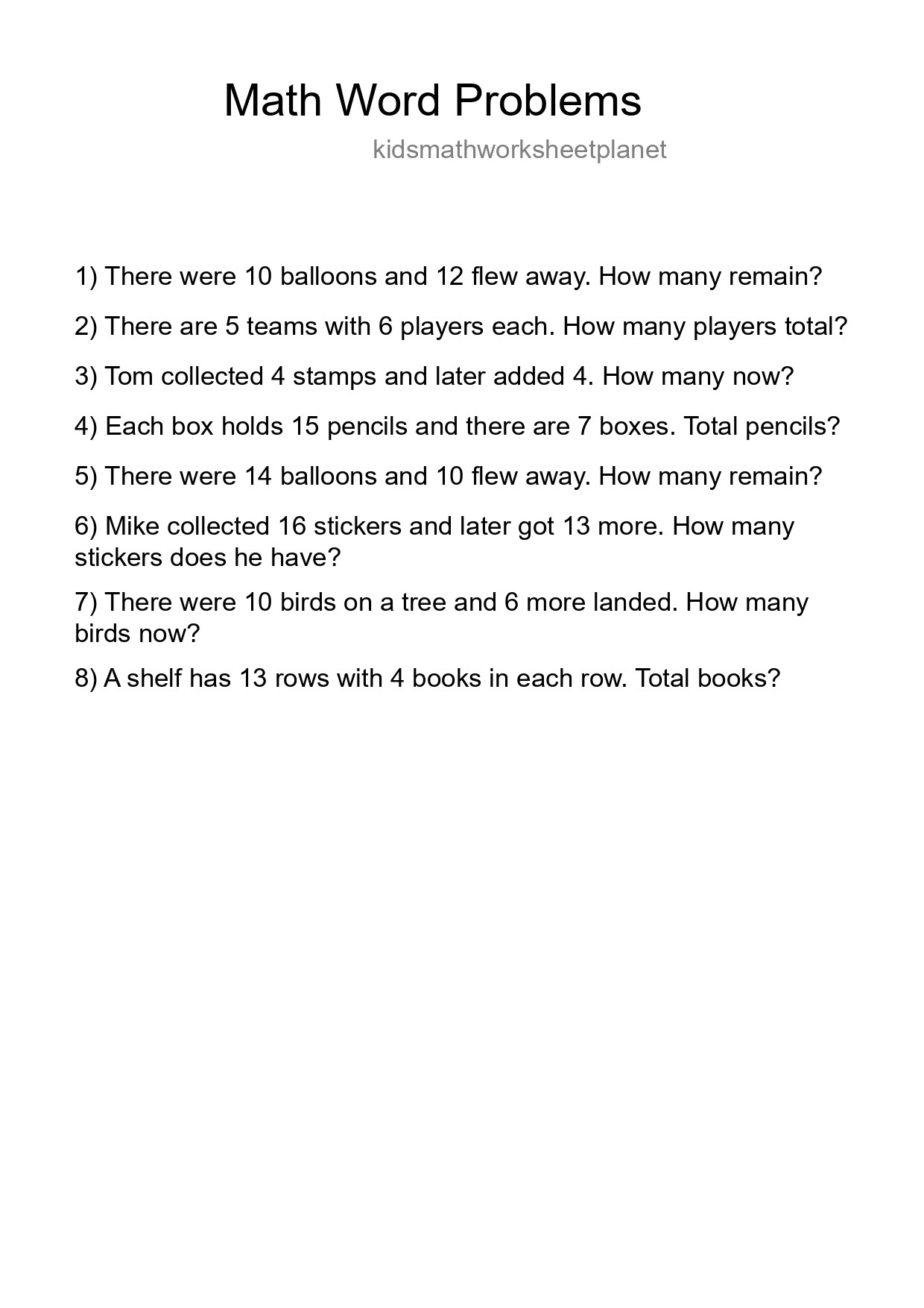 Math Word Problem Worksheet