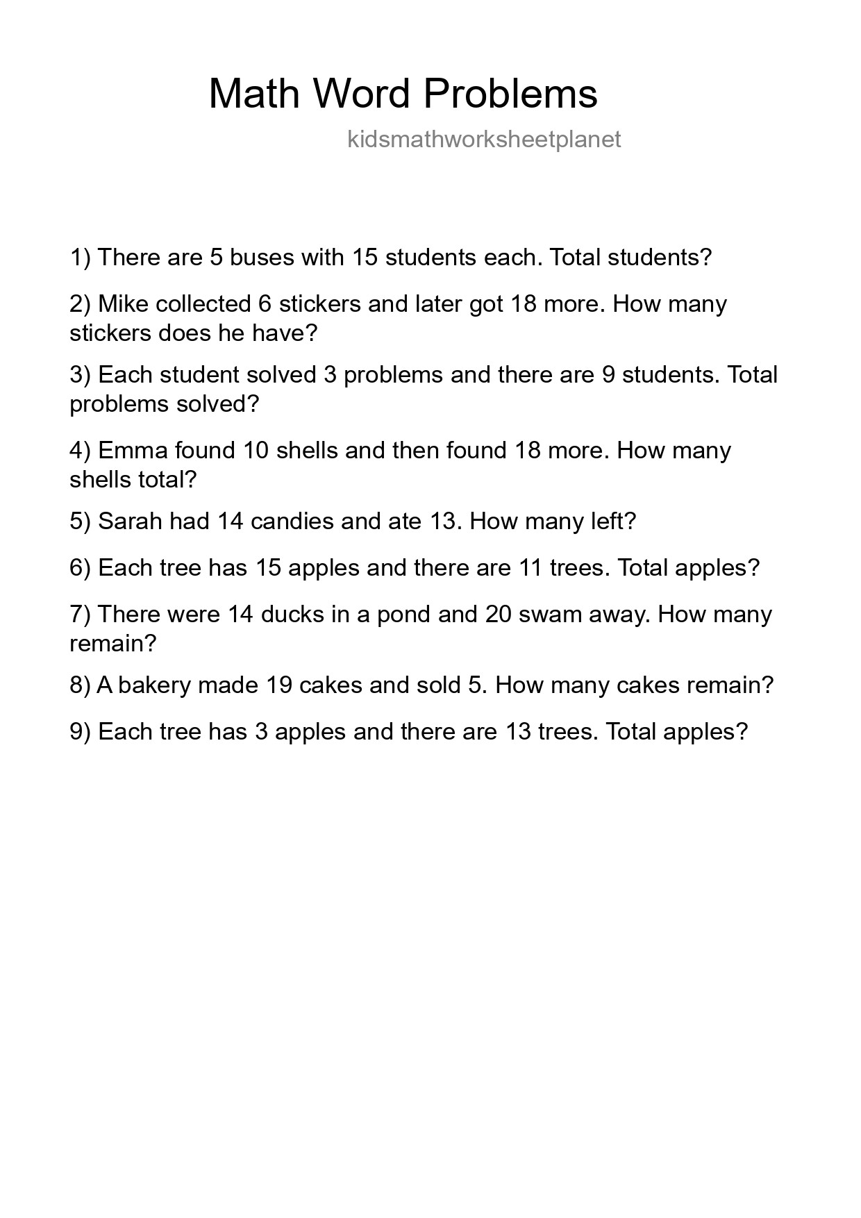 Math Word Problem Worksheet