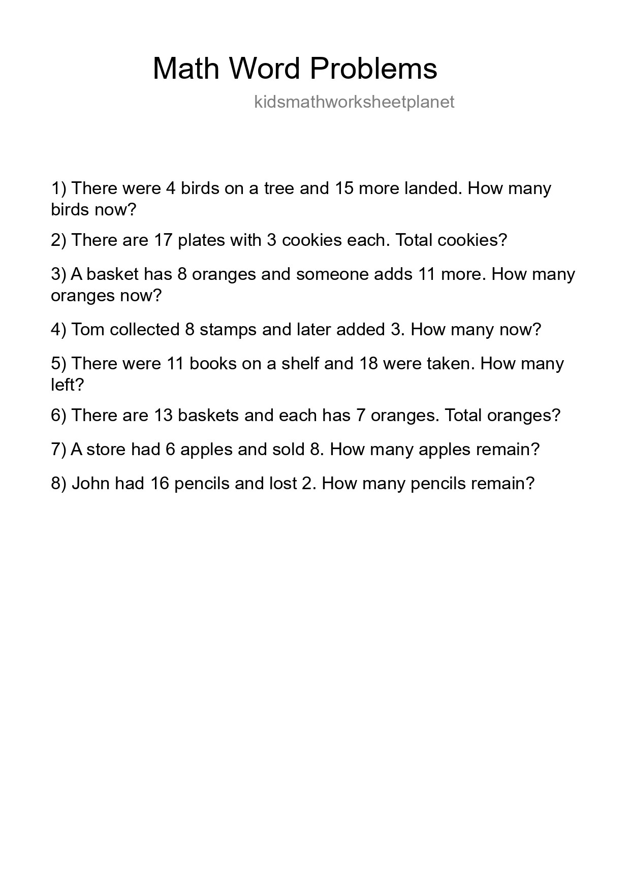 Math Word Problem Worksheet