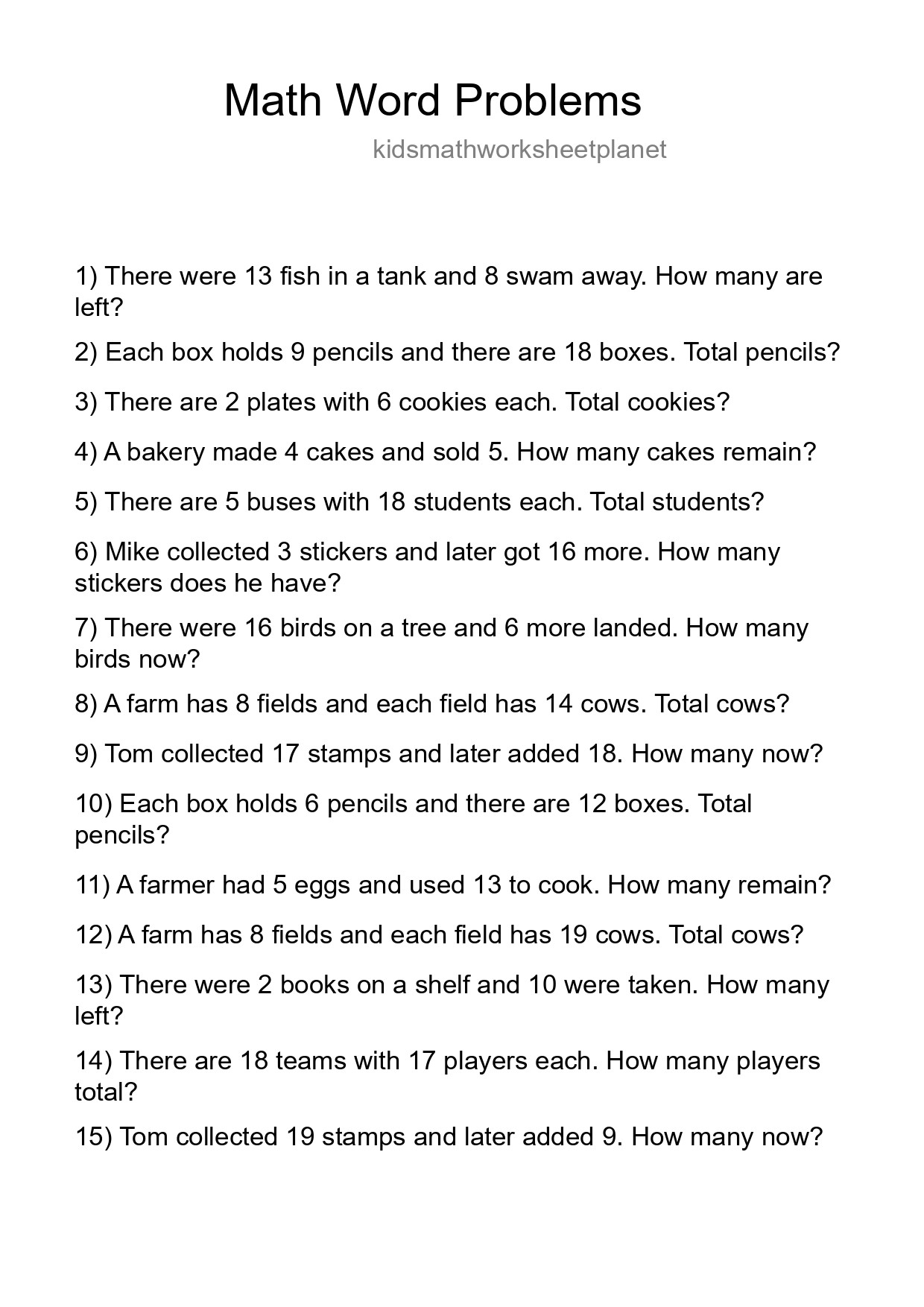 Math Word Problem Worksheet